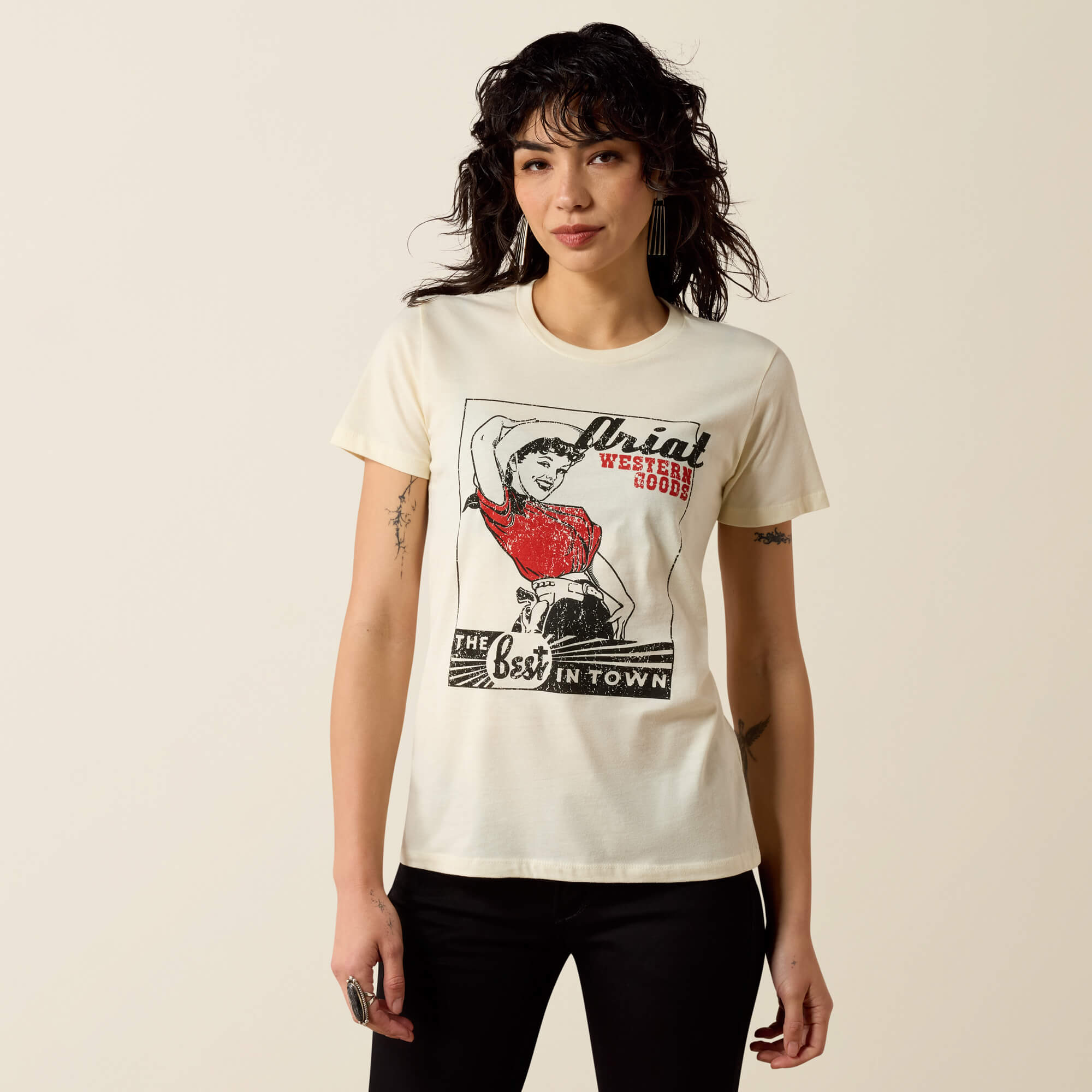 Ariat Best in Town T-Shirt Front - NATURAL