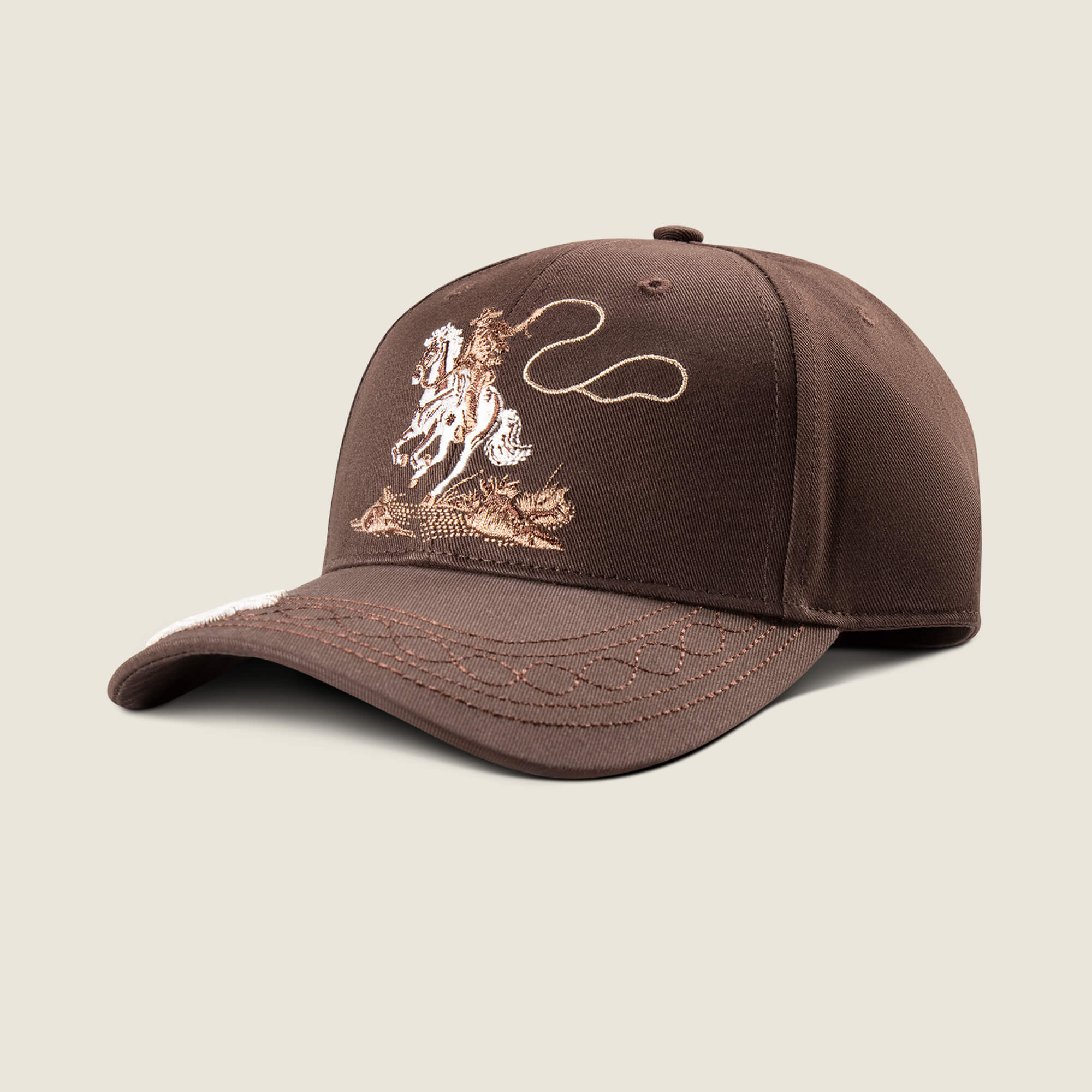 Cowboy Embroidery Cap Front - BROWN