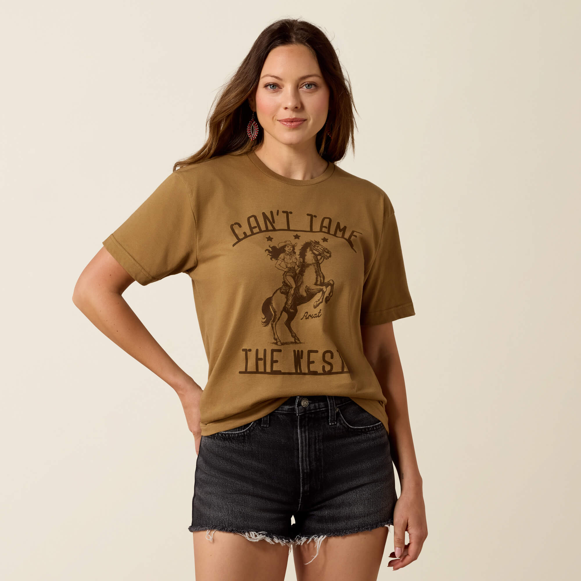 Ariat Tame the West T-Shirt Front - COYOTE BROWN