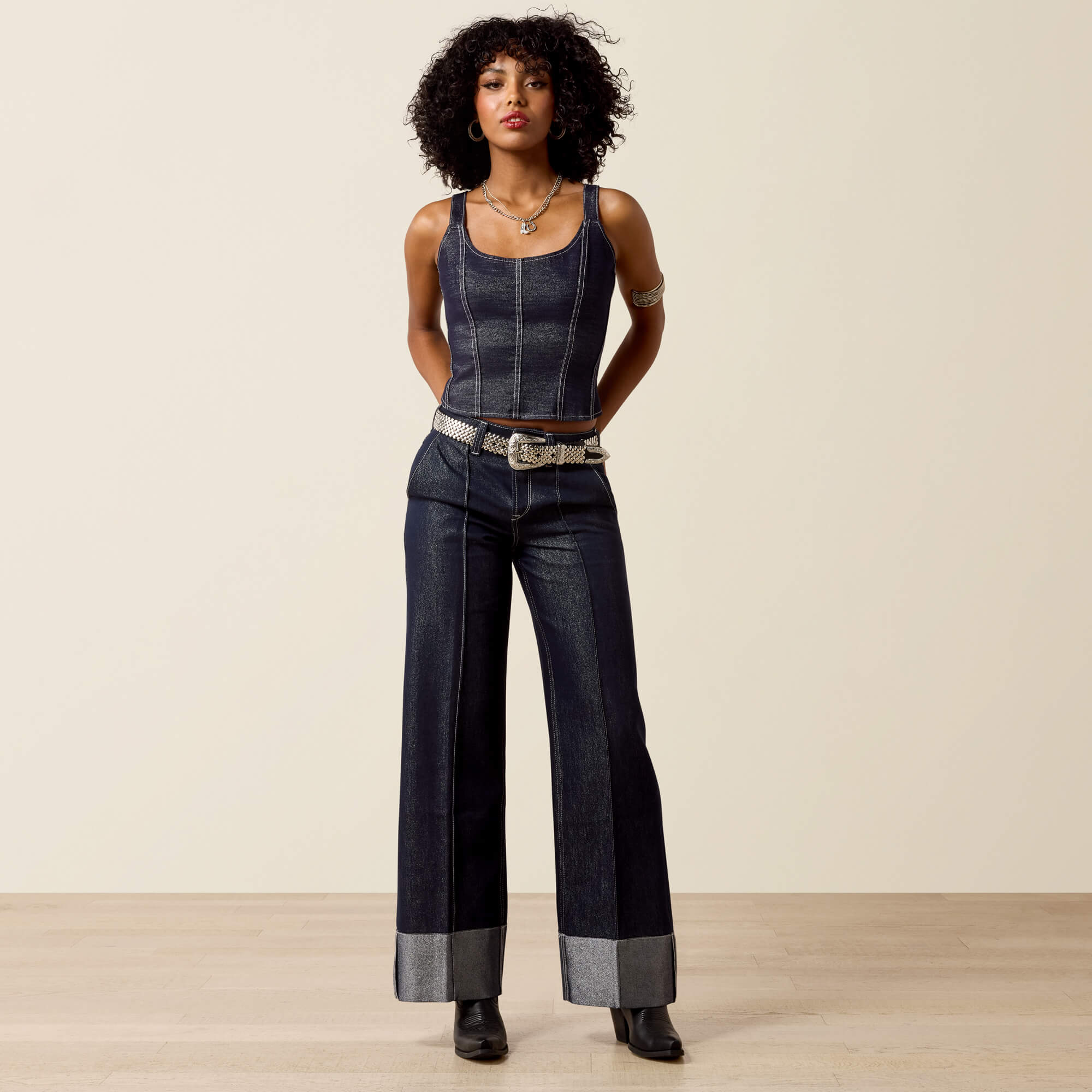 Ultra High Rise Lurex Wide Leg Jeans Full - SILVER RINSE