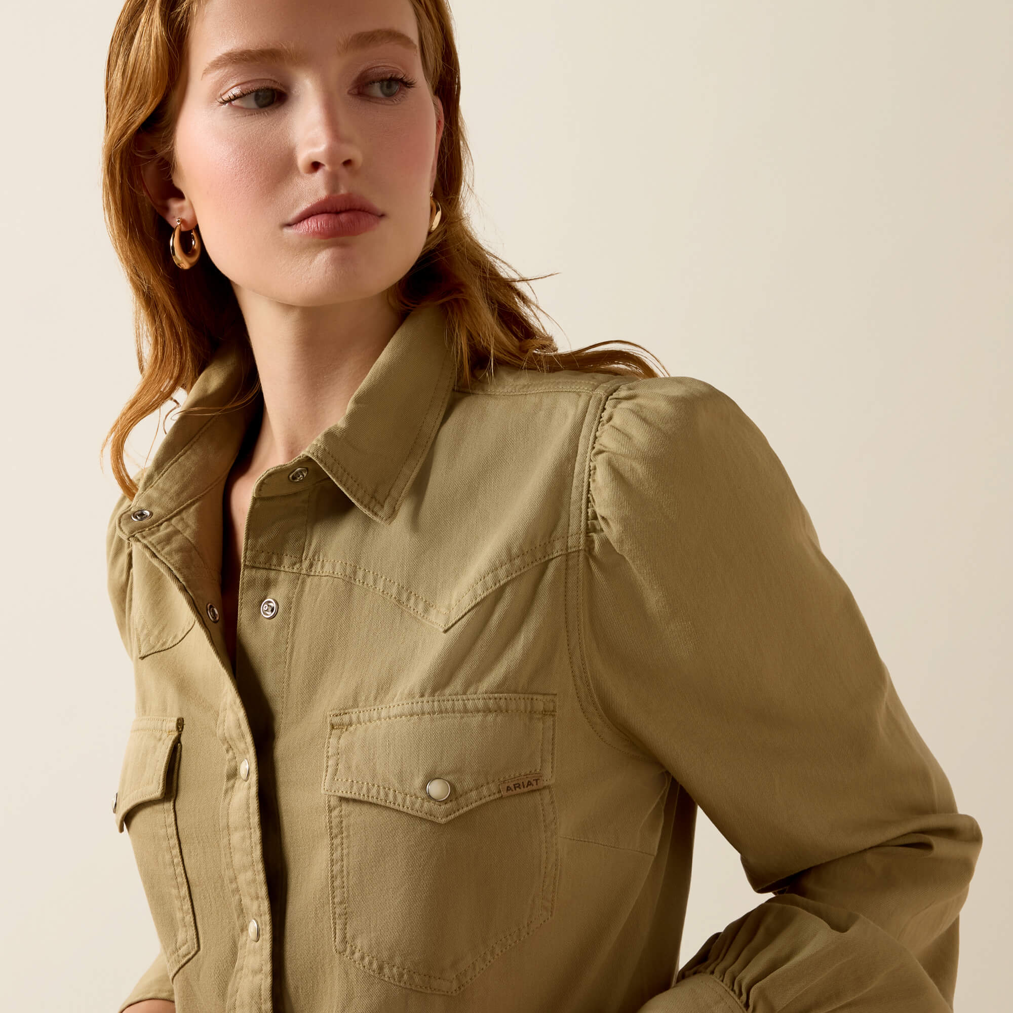 Puff Denim Shirt 01 - OLIVE GREY