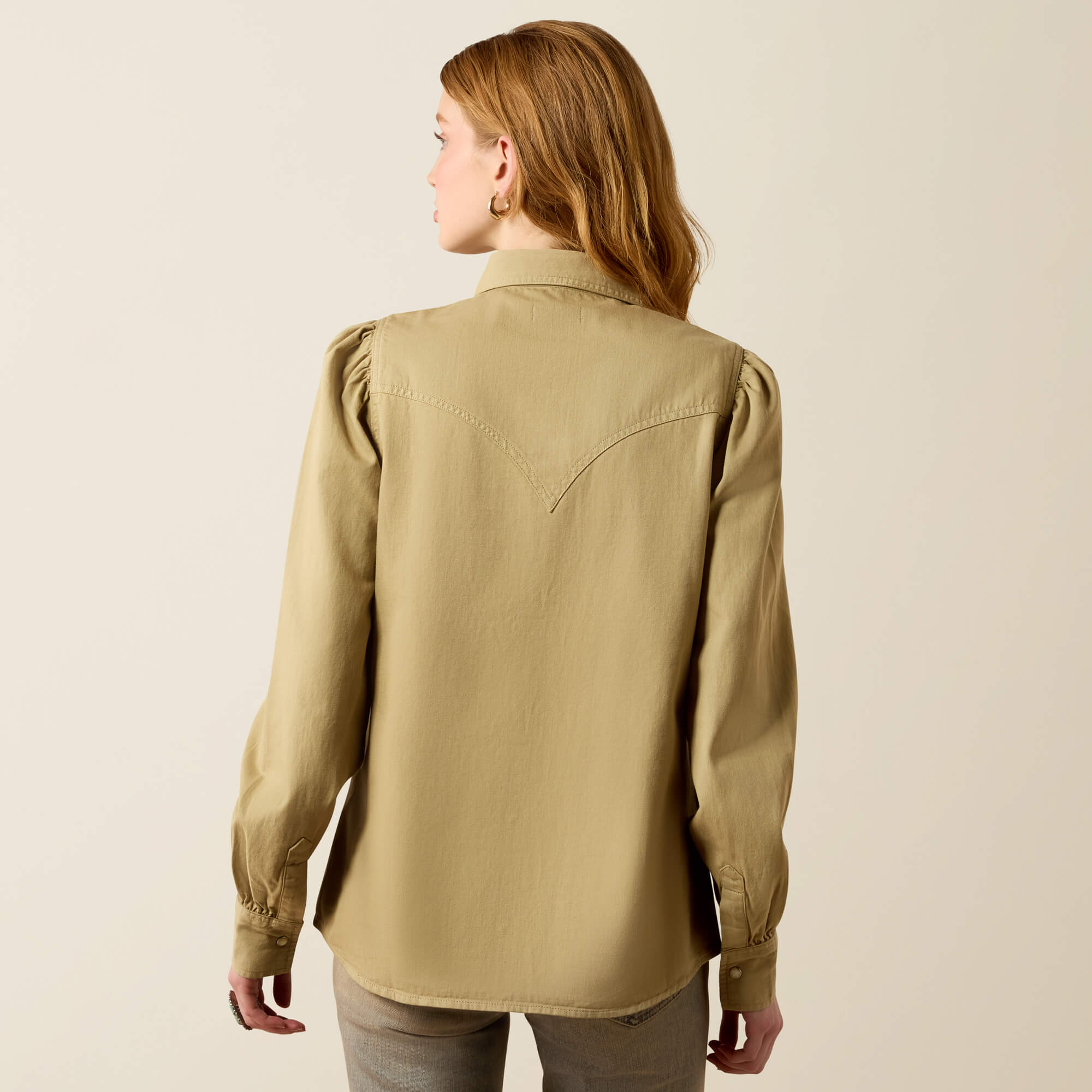 Puff Denim Shirt Back - OLIVE GREY