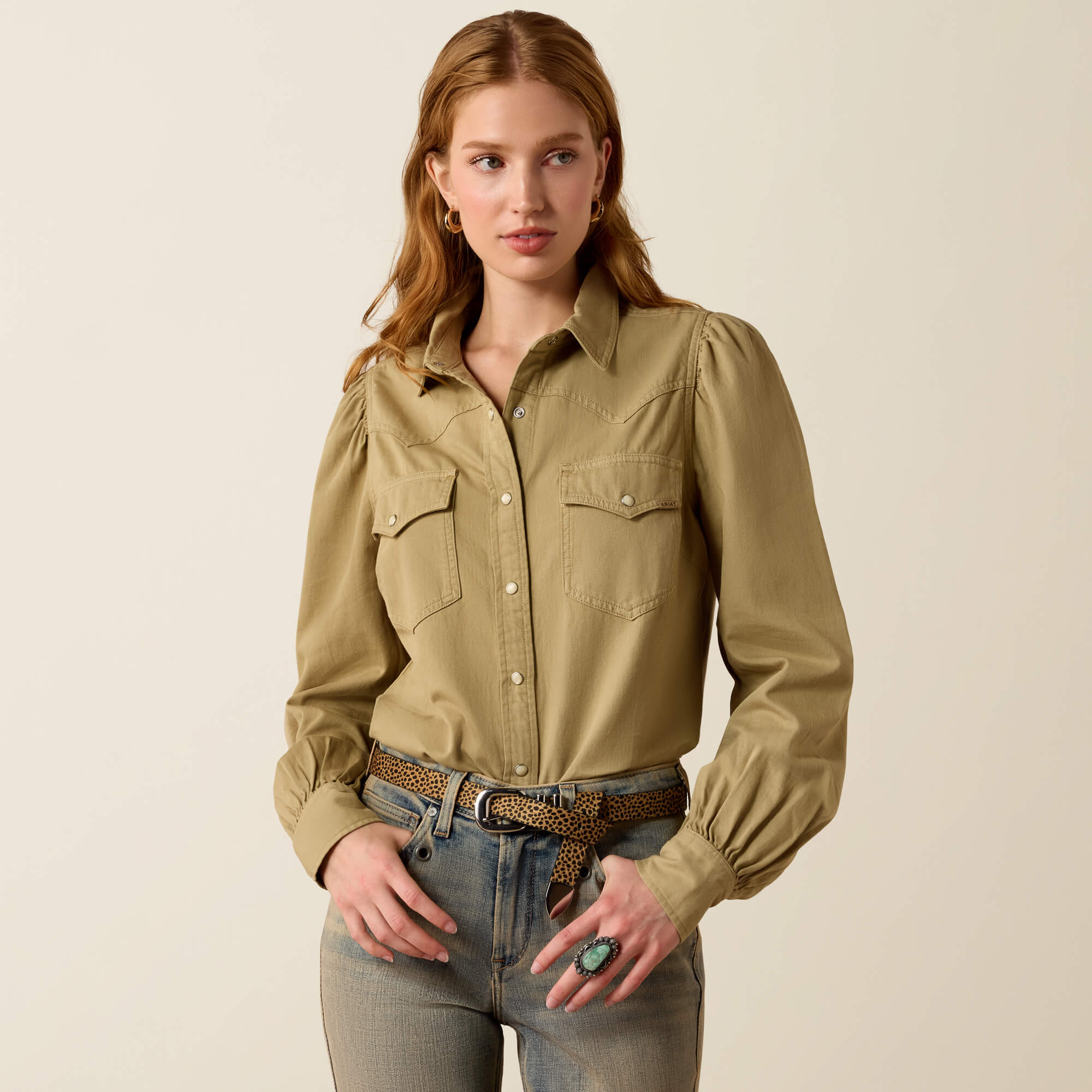 Puff Denim Shirt Front - OLIVE GREY