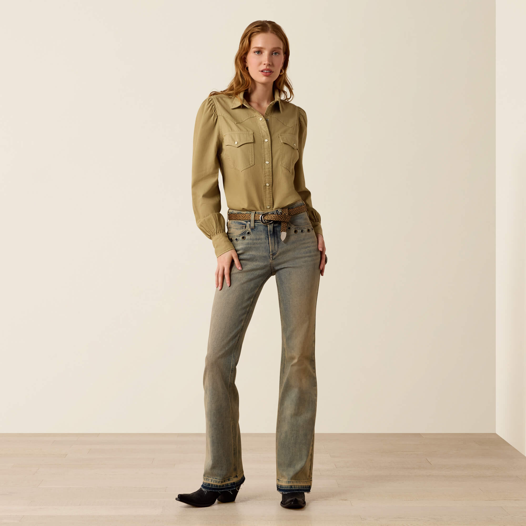 Puff Denim Shirt Full - OLIVE GREY