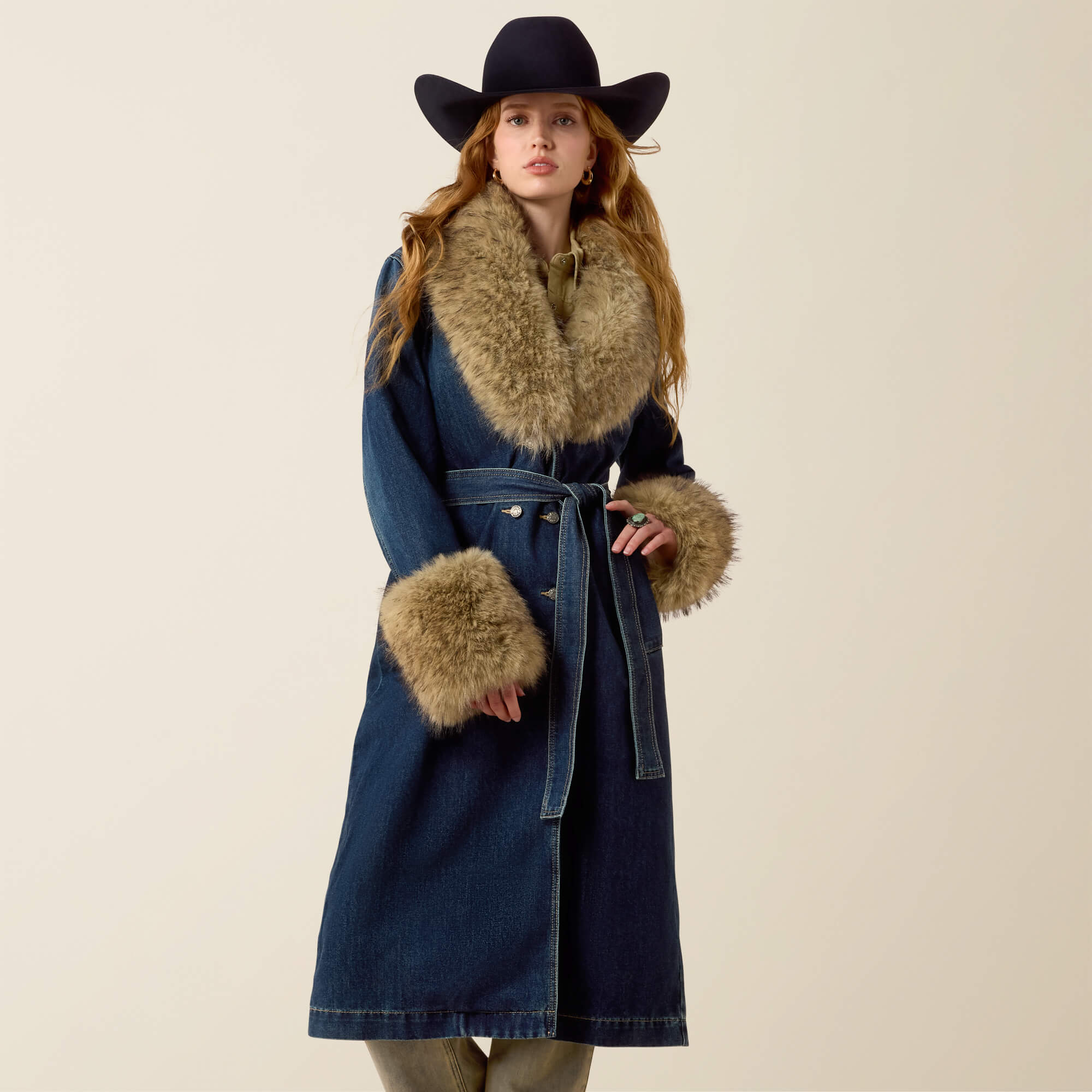 Denim Trench Coat Front - MONROVIA