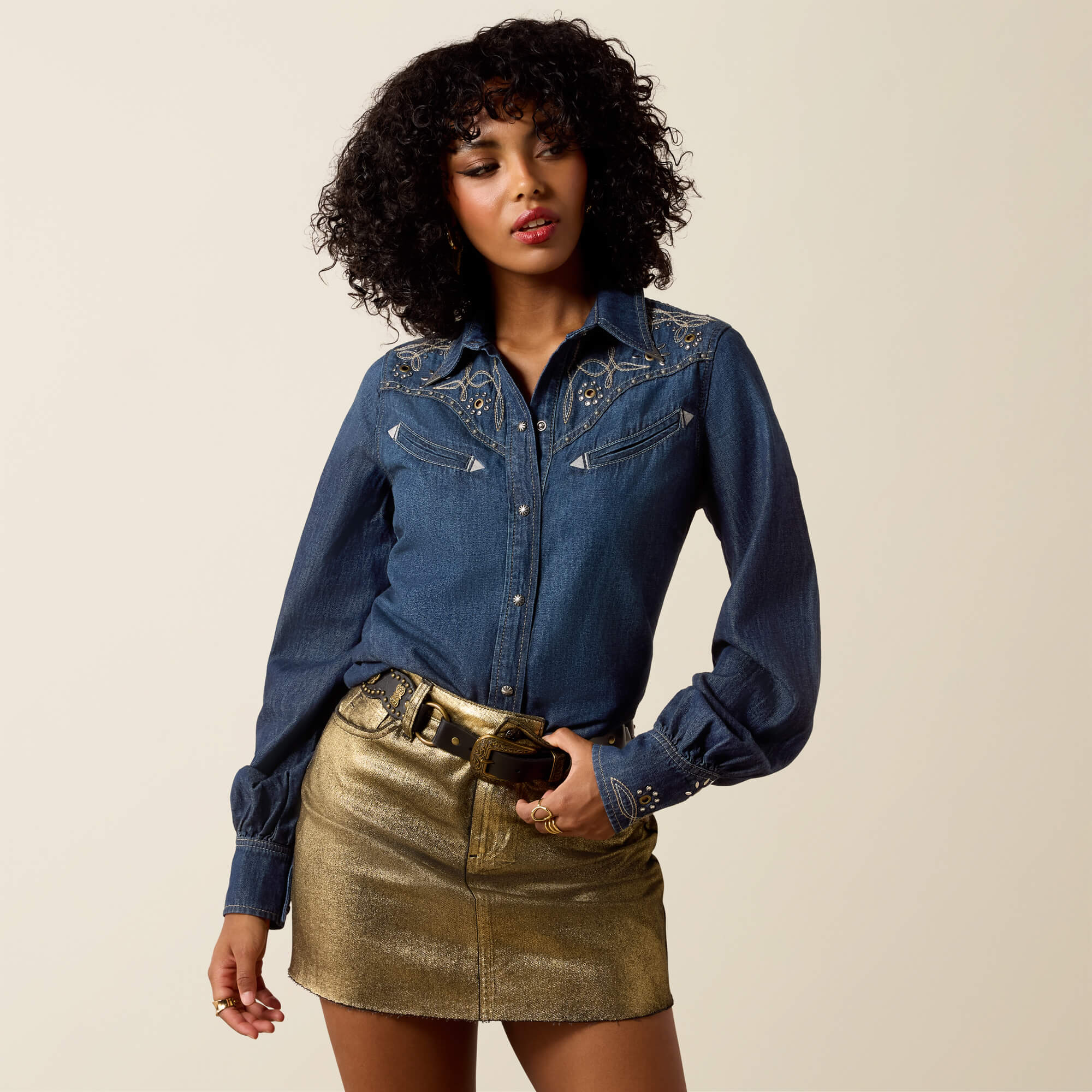 Embellished Blouson Shirt Front - LOMITA