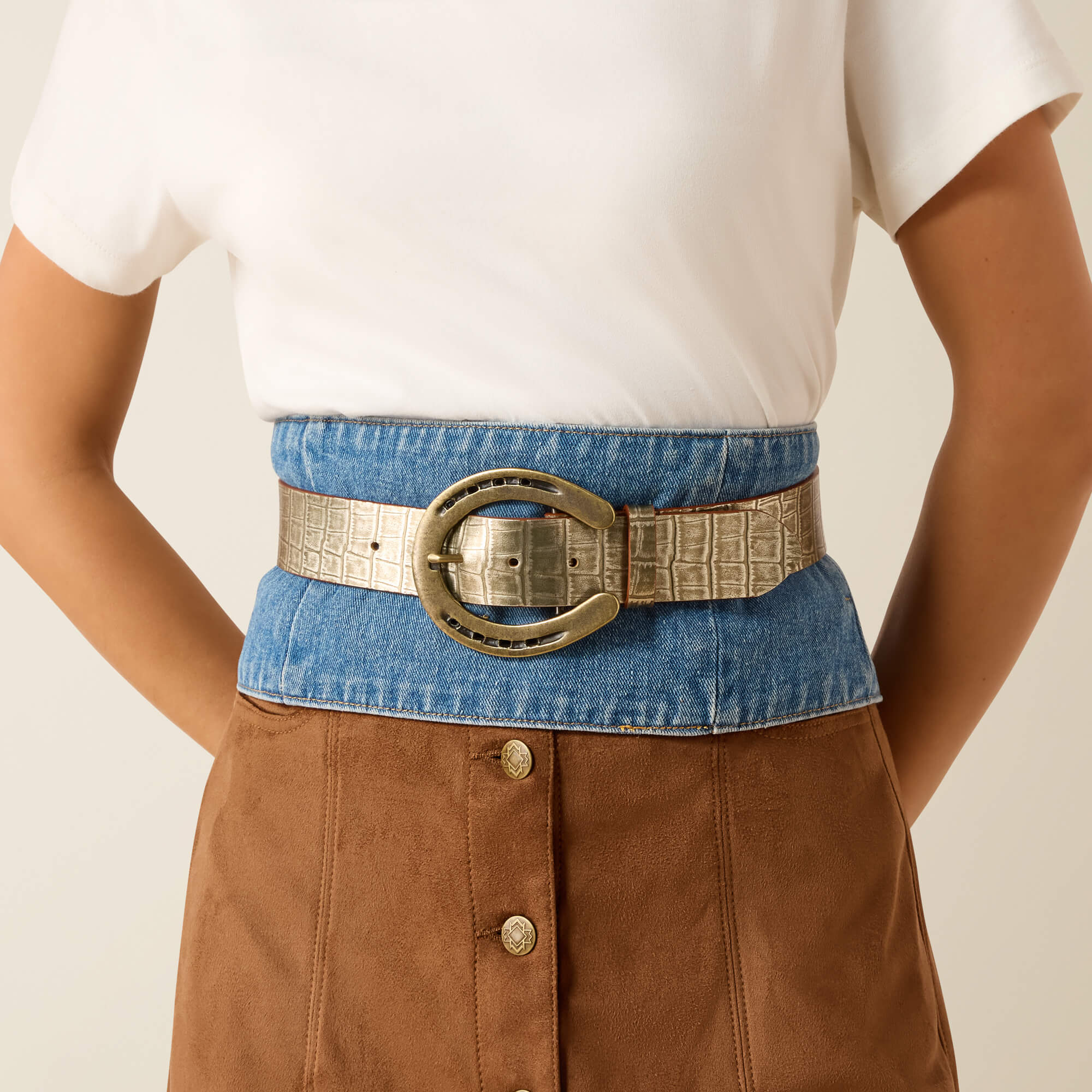 Bella Belt 04 - CHAMPAGNE PEARL CROC PRINT