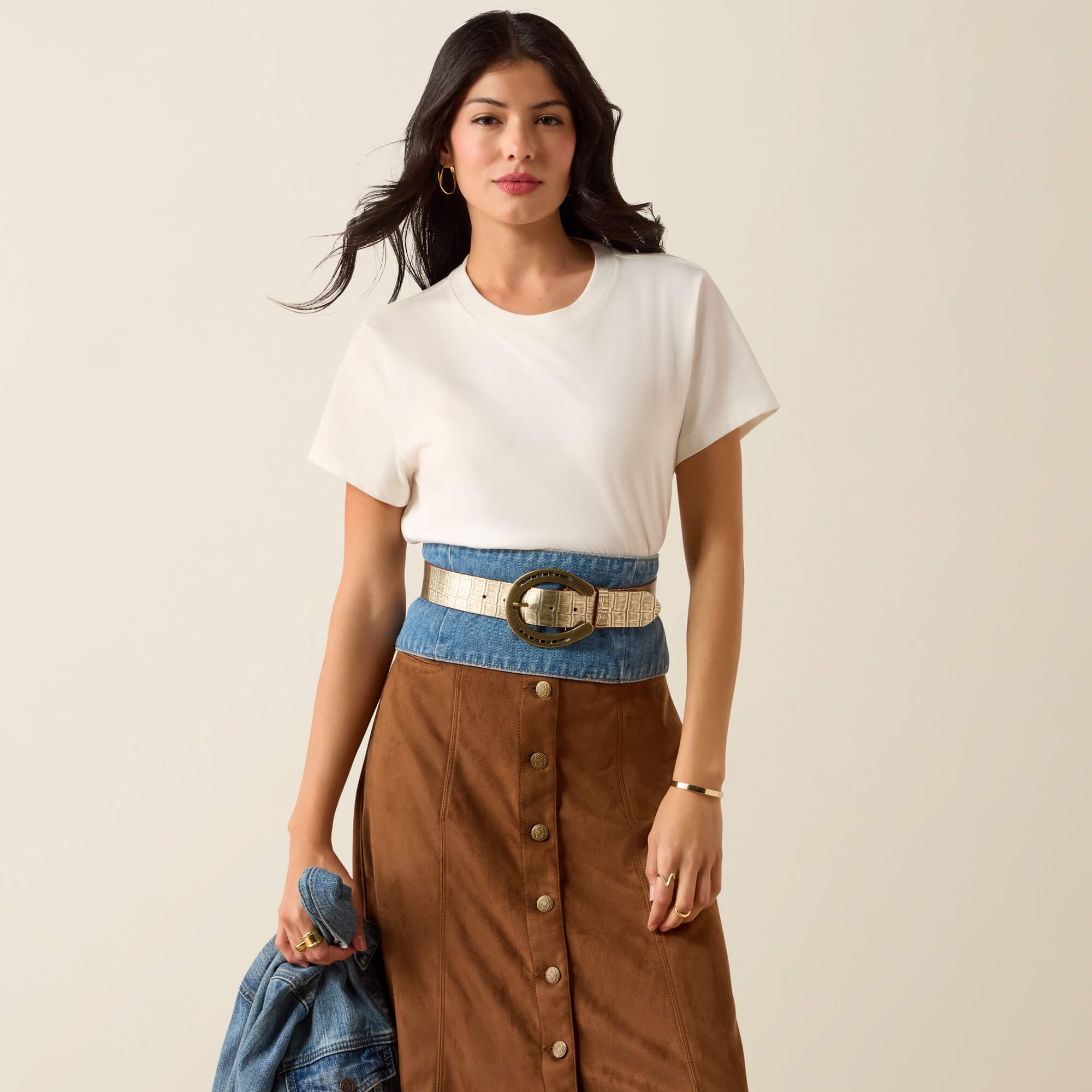 Bella Belt Full - CHAMPAGNE PEARL CROC PRINT