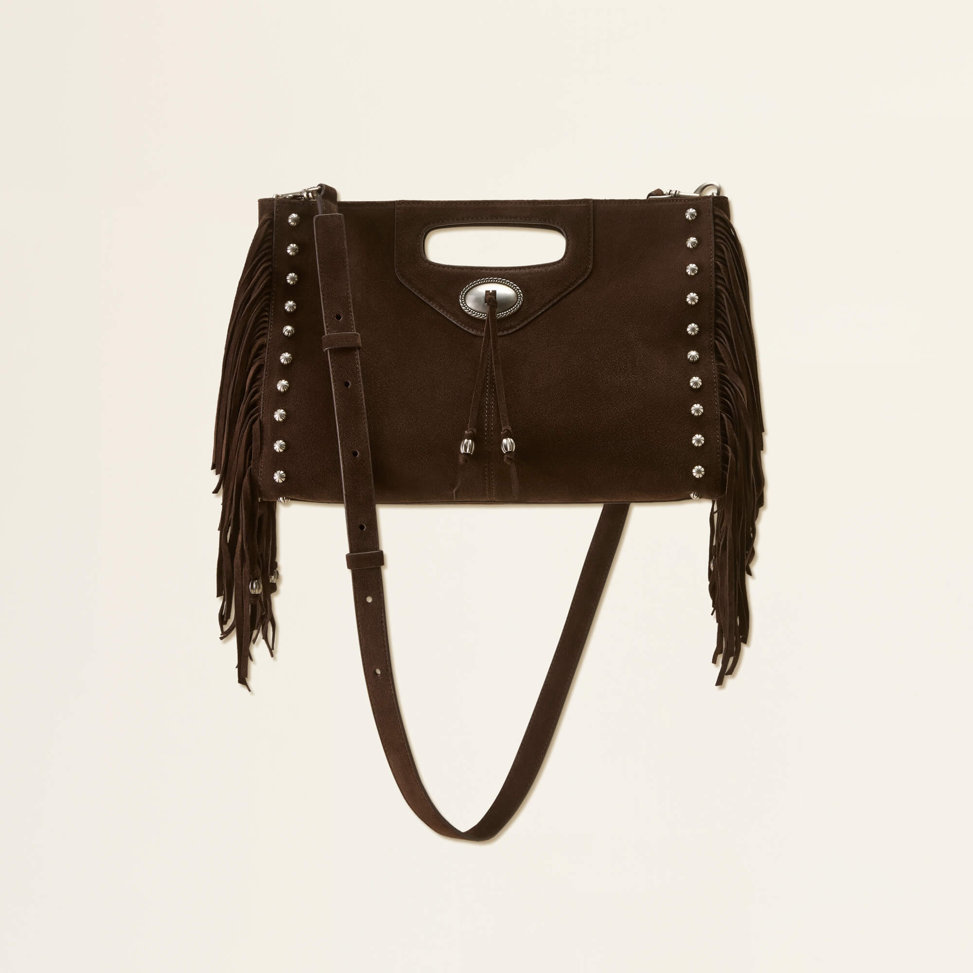 Galena Clutch Front - WALNUT SUEDE