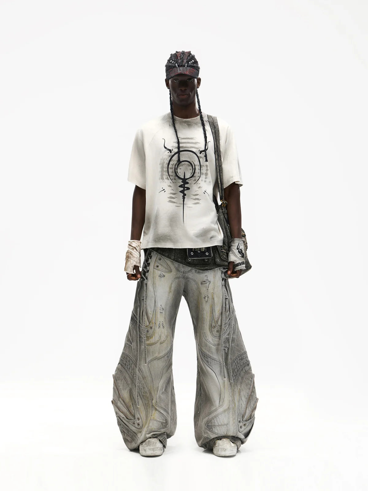 Deconstructed Flared Patchwork Denim Jeans White(HL6380)