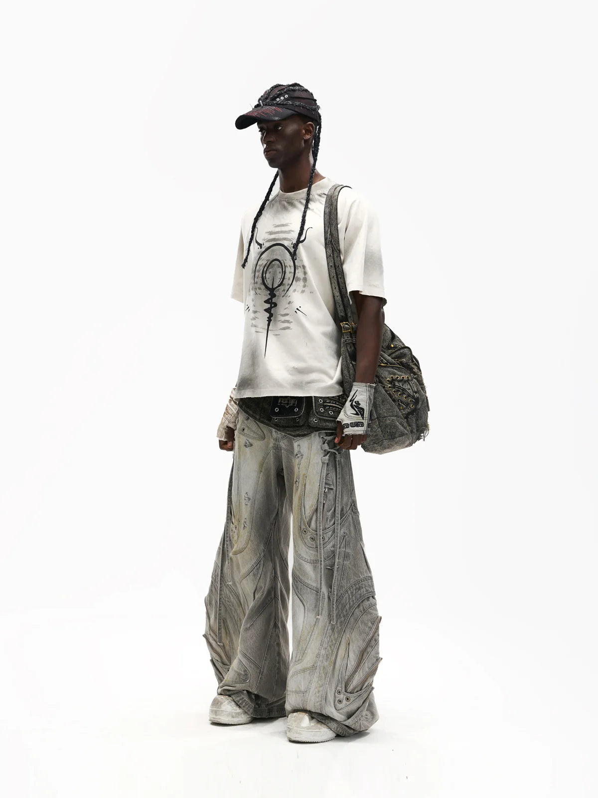Deconstructed Flared Patchwork Denim Jeans White(HL6380)