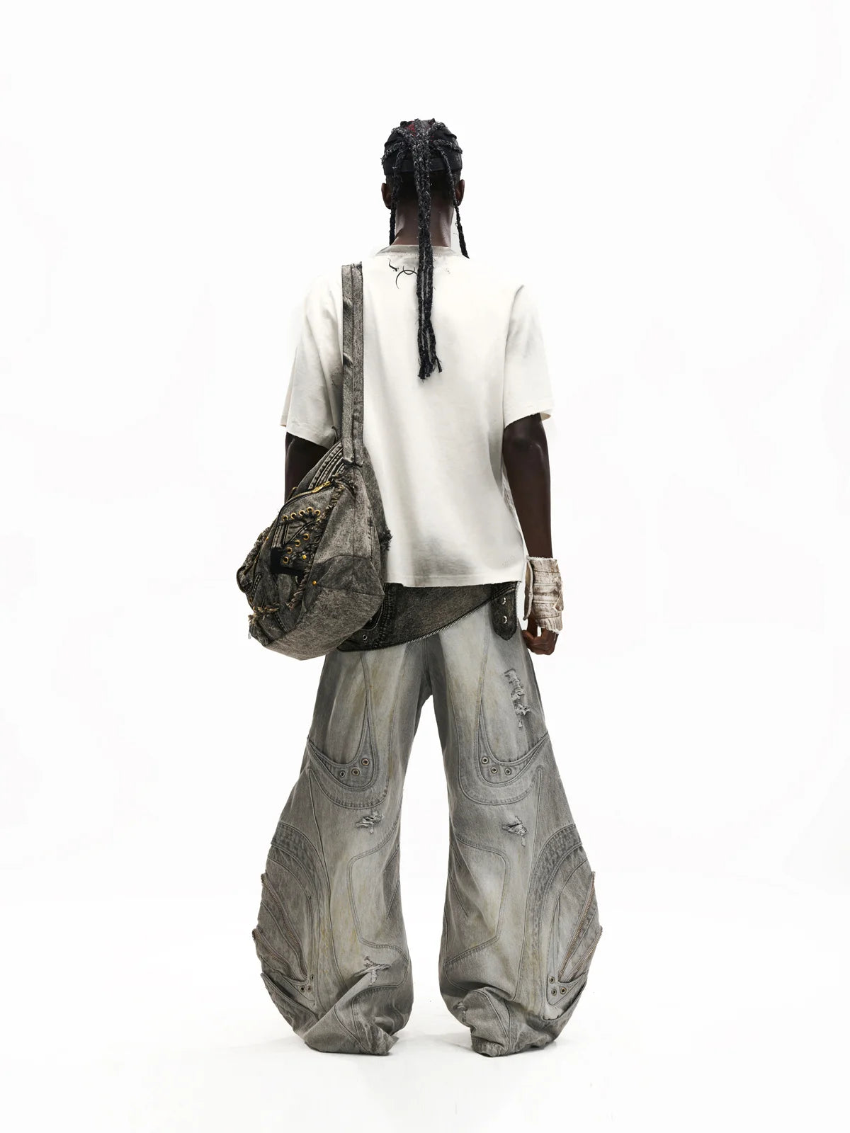 Deconstructed Flared Patchwork Denim Jeans White(HL6380)