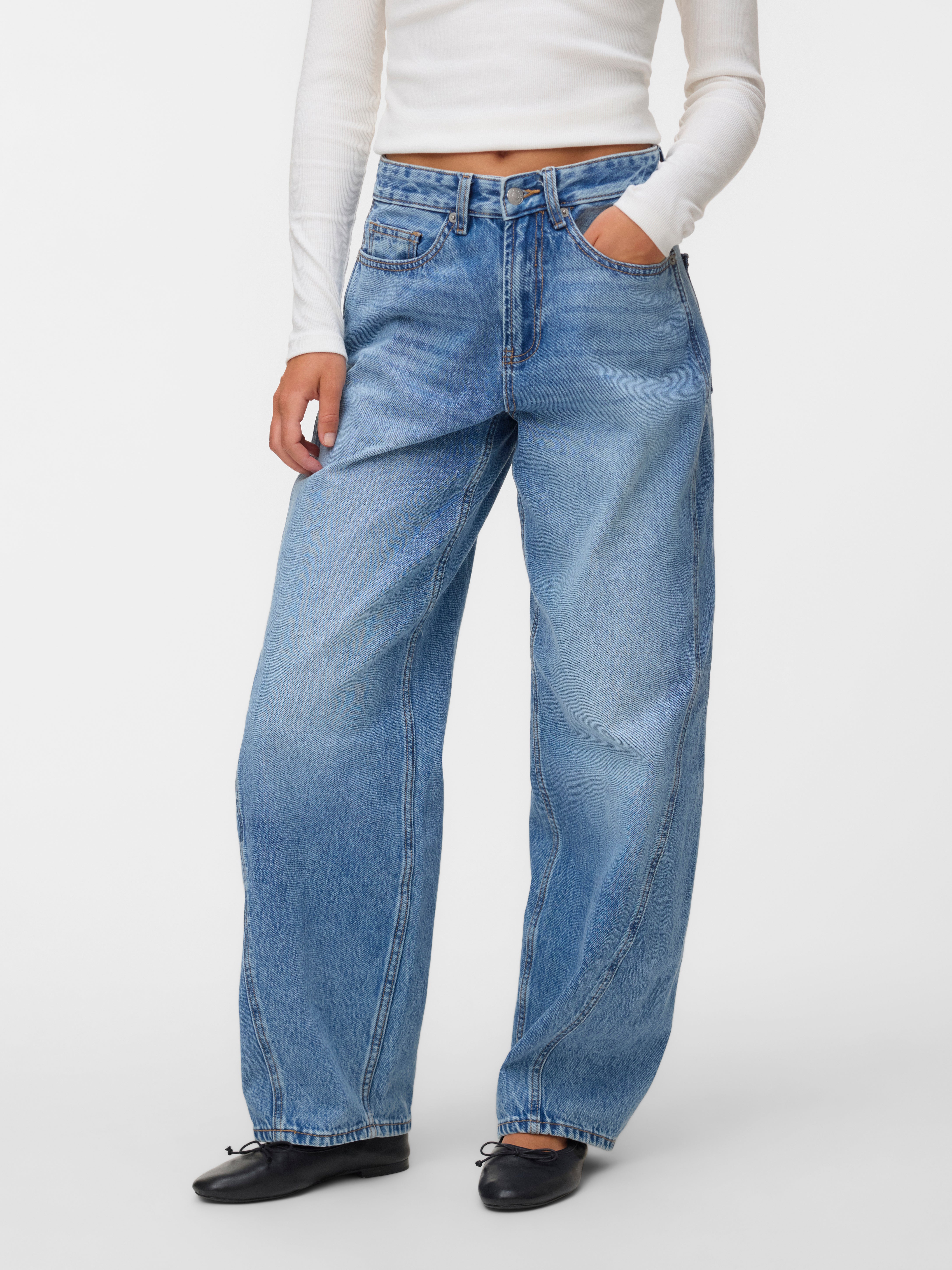 VMZOE Mid rise Barrel Fit Jeans - Medium Blue Denim