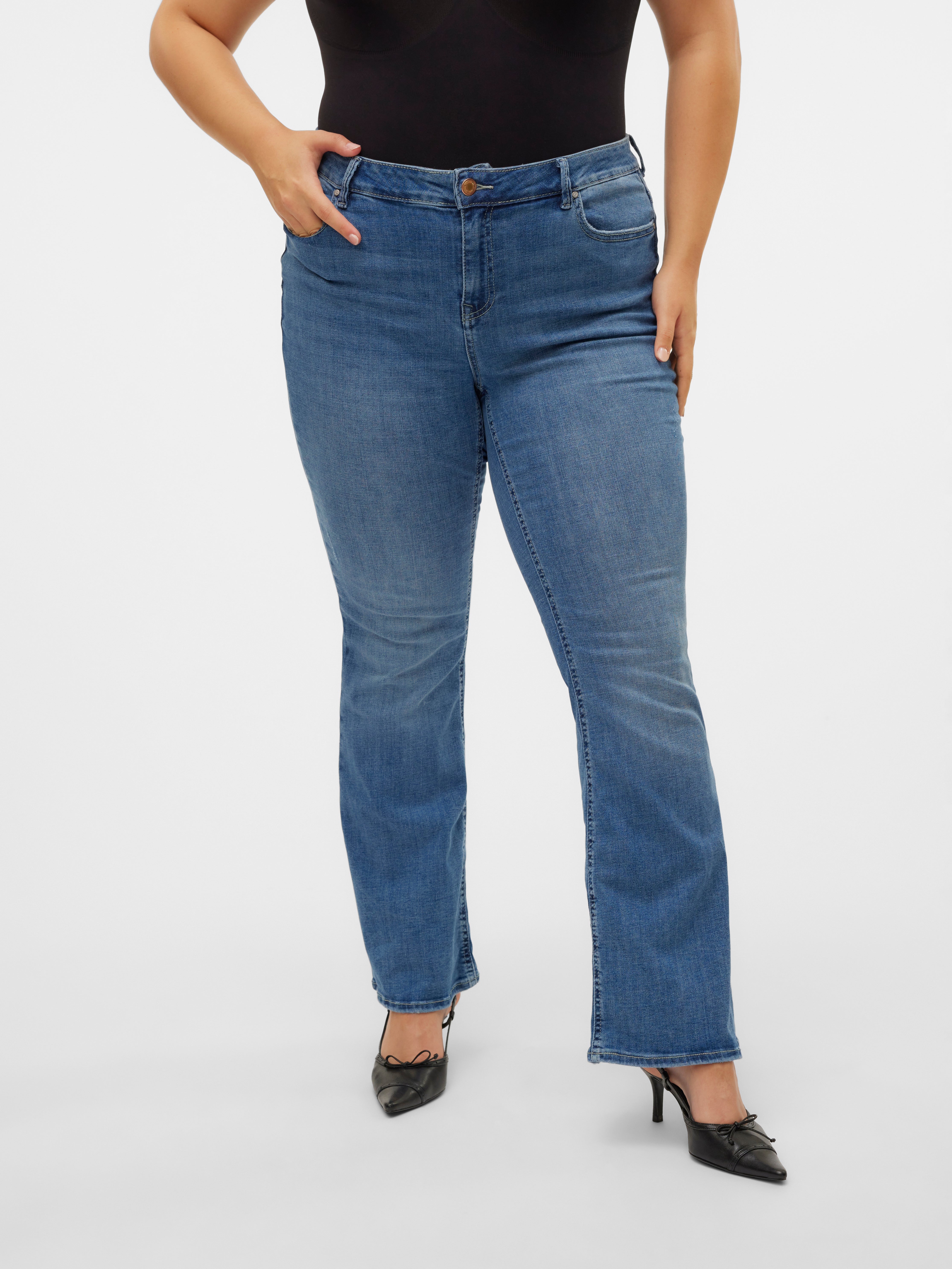 VMCFLASH Mid rise Flared Fit Jeans - Medium Blue Denim