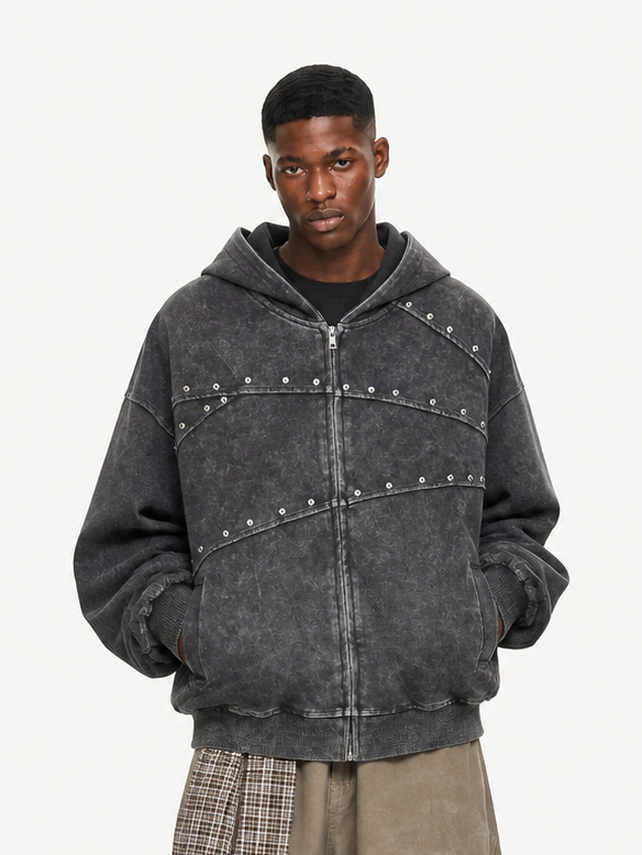 OYL-Lab Oversized Rivet Zip Up Hoodie