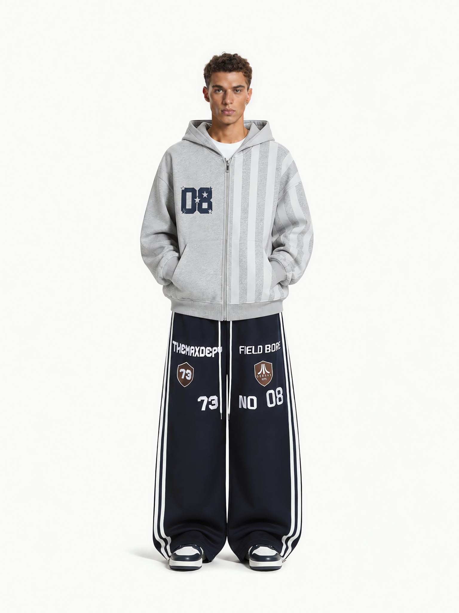 OYL‑Lab Striped Spliced Zip‑Up Hoodie