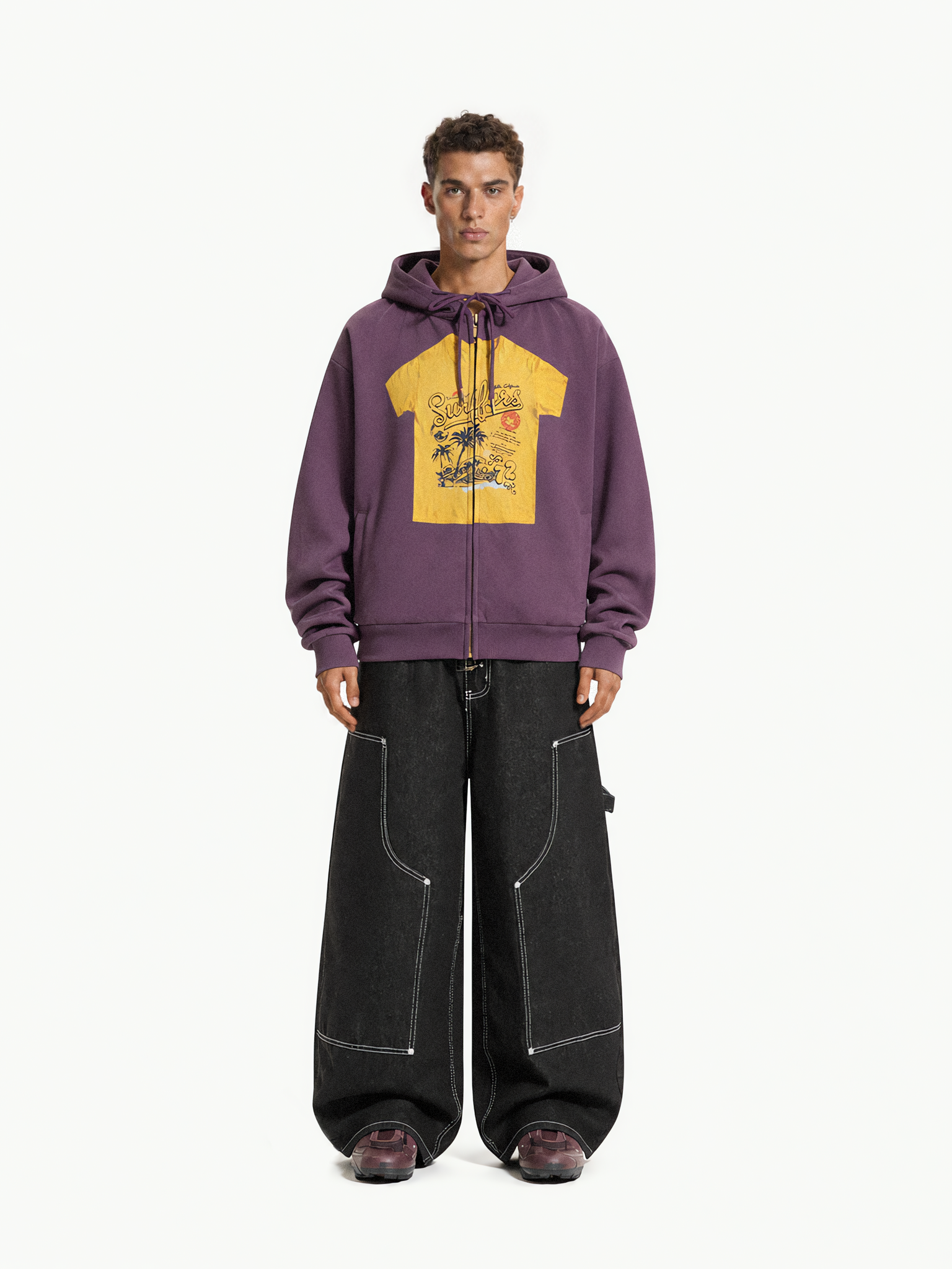 OYL‑Lab Vintage Fake Layer Zip Up Hoodie