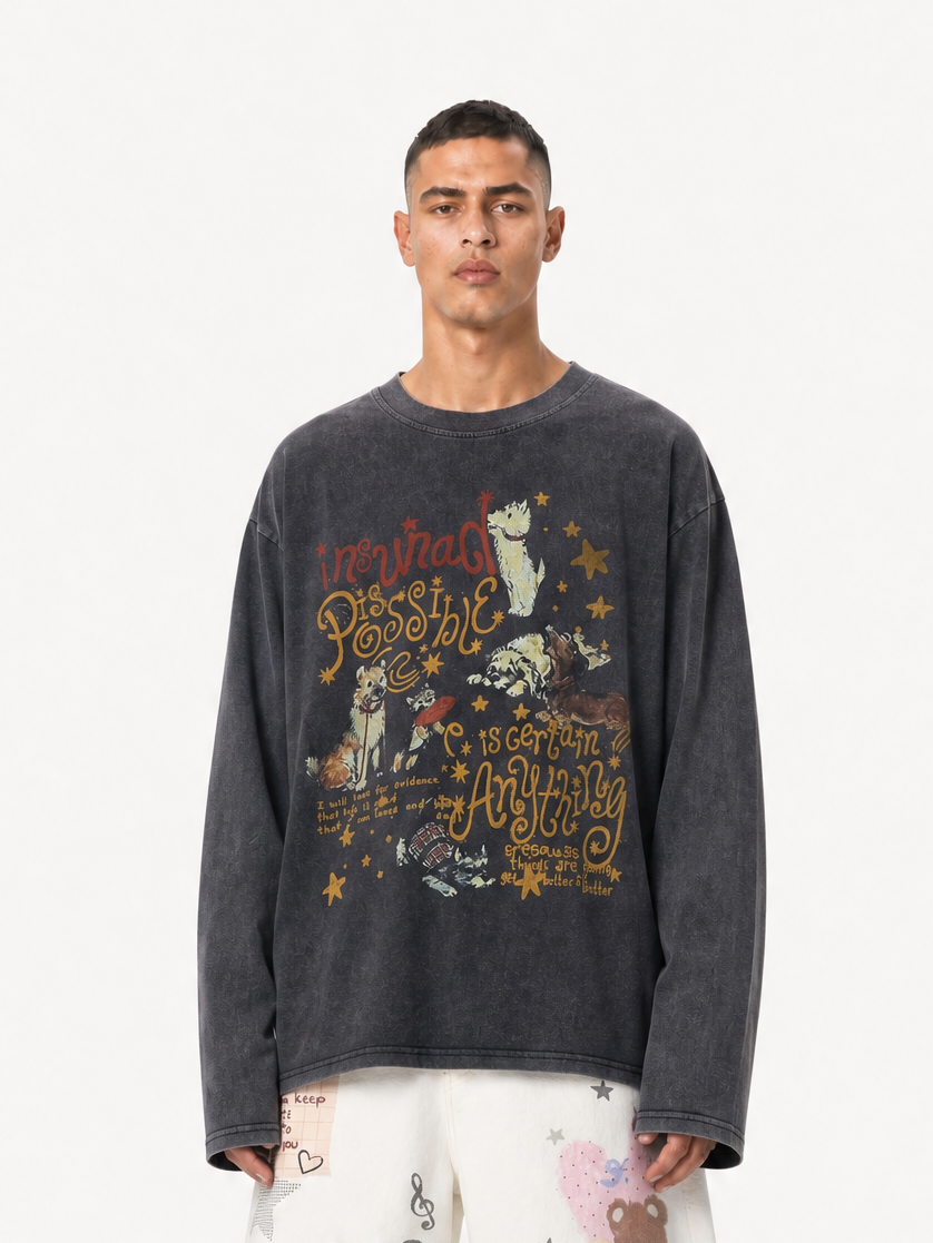 OYL-Lab Washed Dog Graphic Long Sleeve Tee