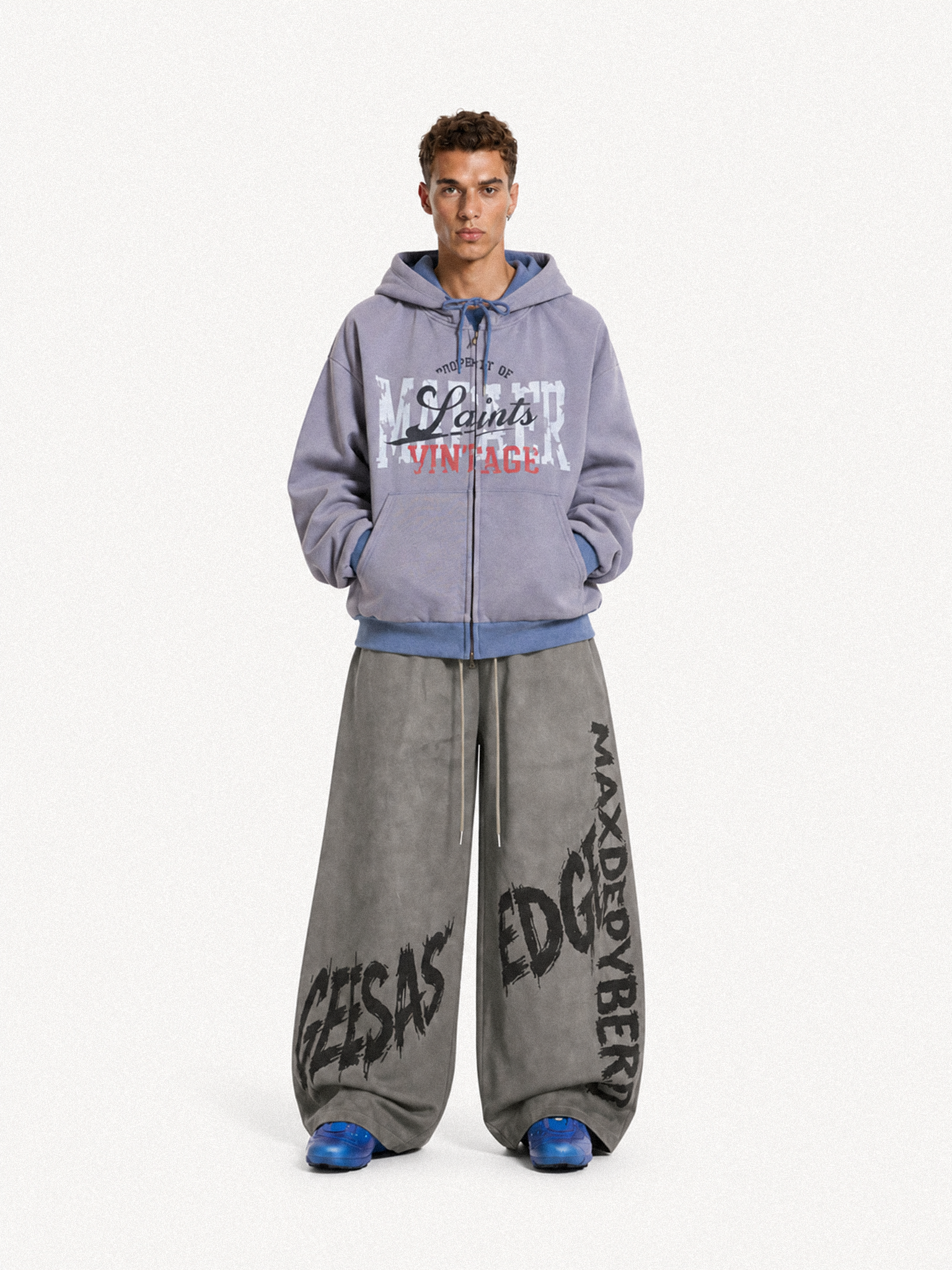 OYL-Lab Vintage Washed Graffiti Print Baggy Sweat Pants
