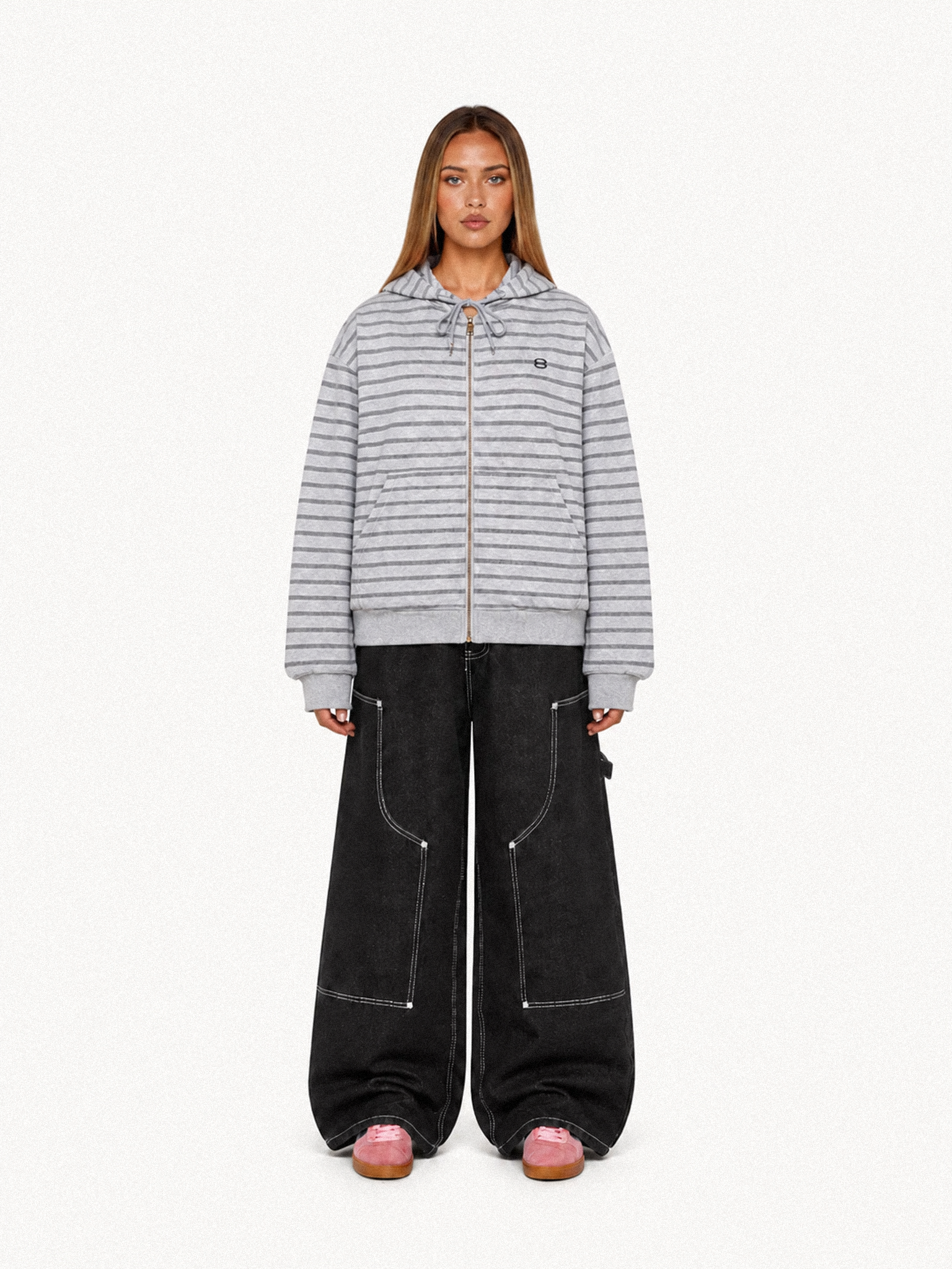 OYL‑Lab Striped Full‑Zip Cropped Hoodie