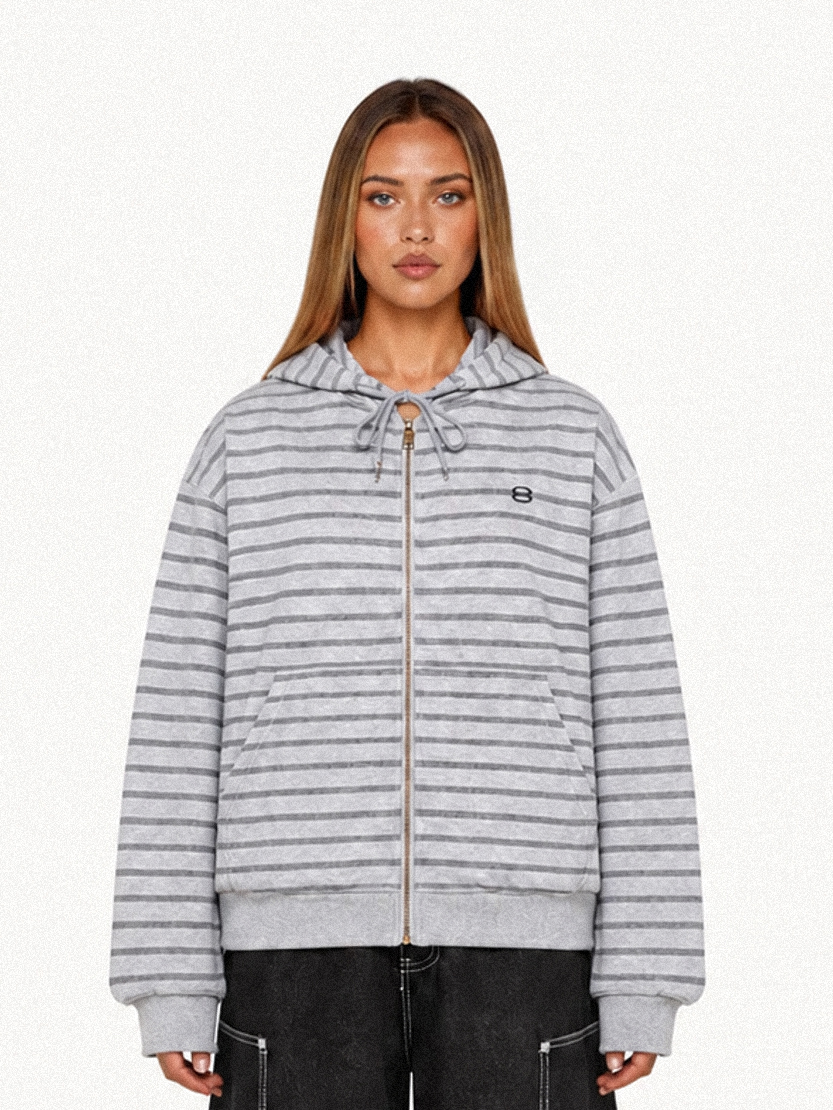 OYL‑Lab Striped Full‑Zip Cropped Hoodie