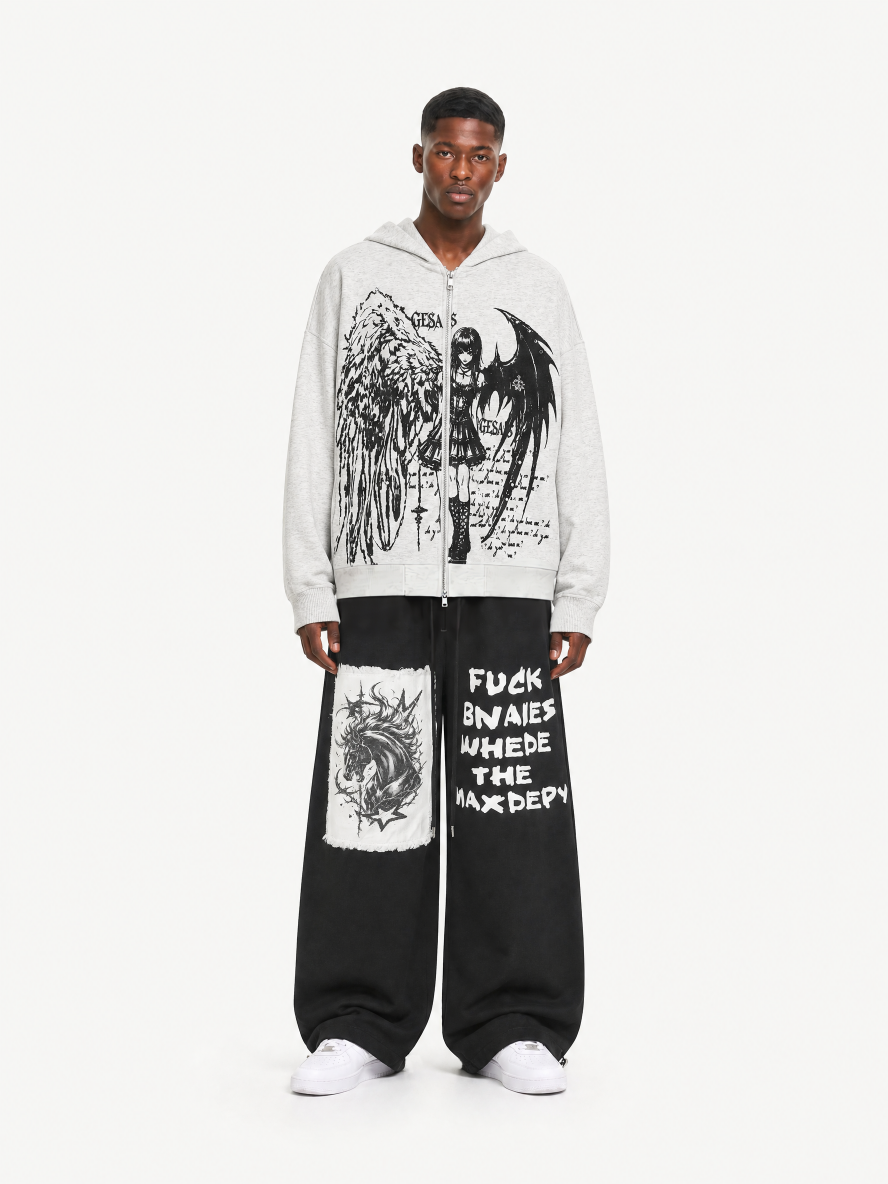 OYL-Lab Distressed Horse Patch Baggy Balloon-Leg Sweatpants