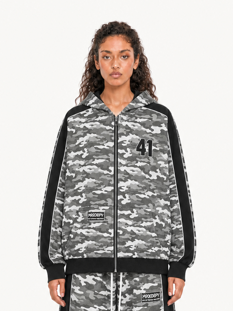 OYL-Lab Camo Panel Zip Up Hoodie