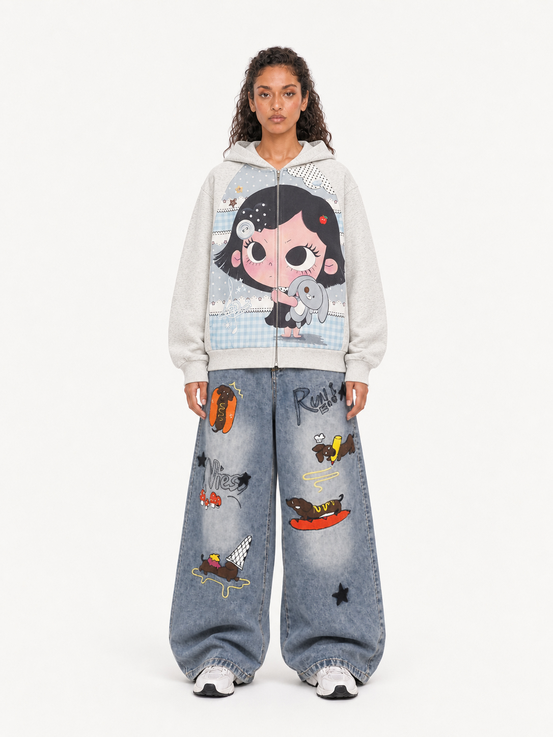 OYL-Lab Cartoon Graphic Zip Up Hoodie