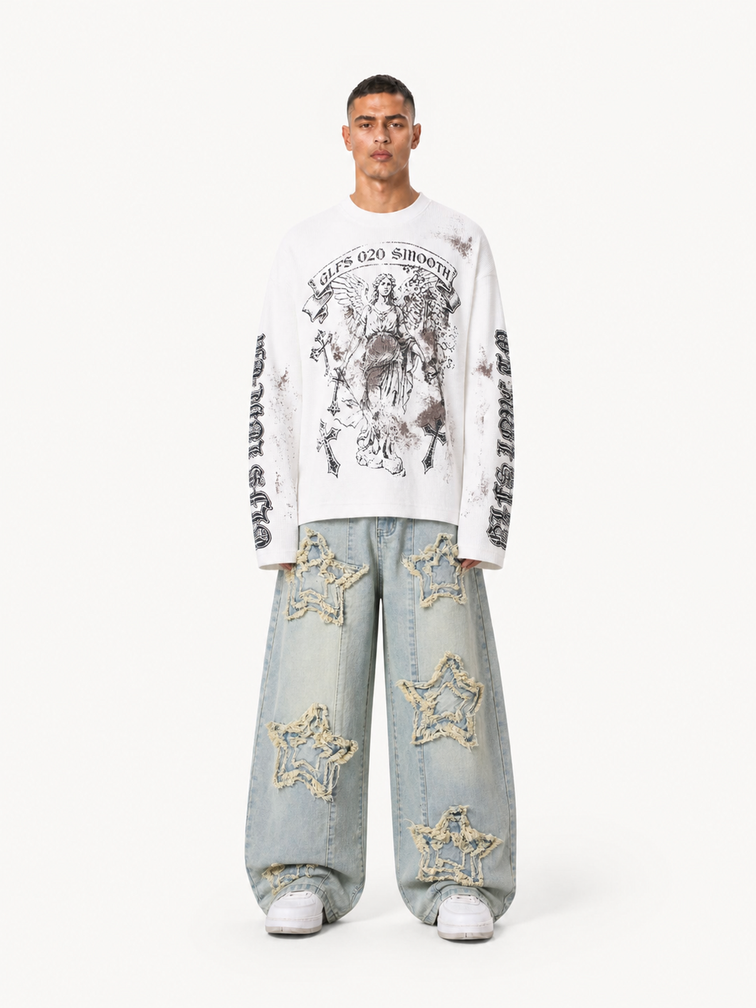 OYL-Lab Distressed Angel Cross Long Sleeve Tee