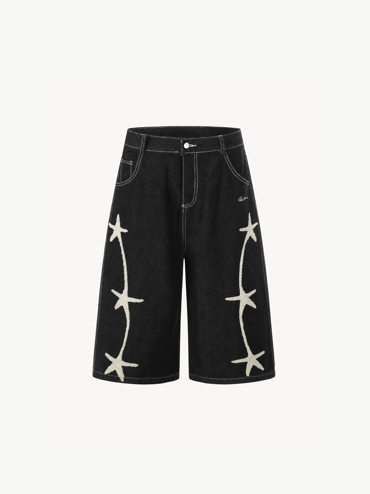 OYL-Lab Towel Embroidered Star Baggy Denim Jorts