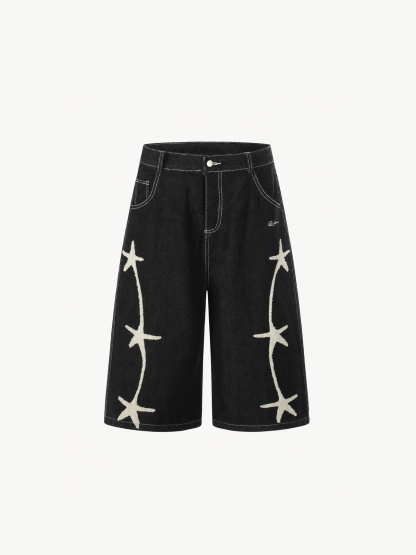 OYL-Lab Towel Embroidered Star Baggy Denim Jorts