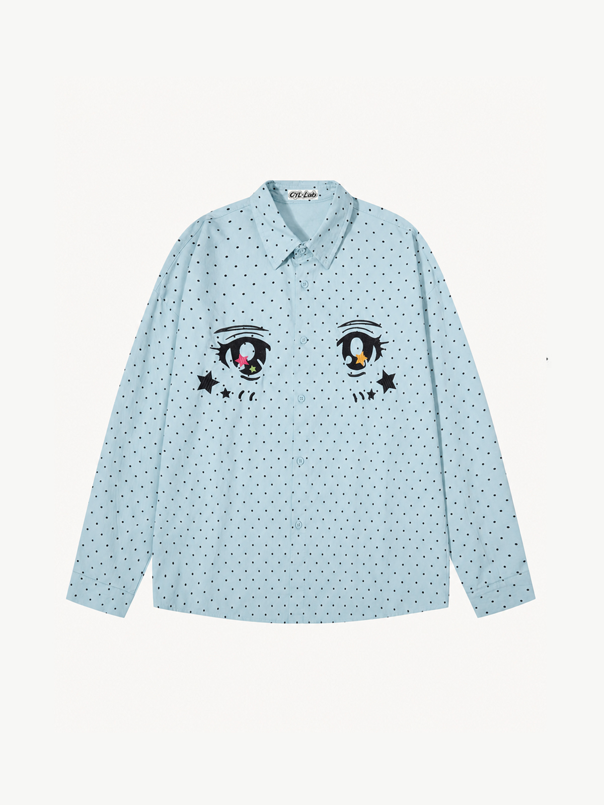 OYL-Lab Polka Dot Anime Embroidery Long Sleeve Shirt