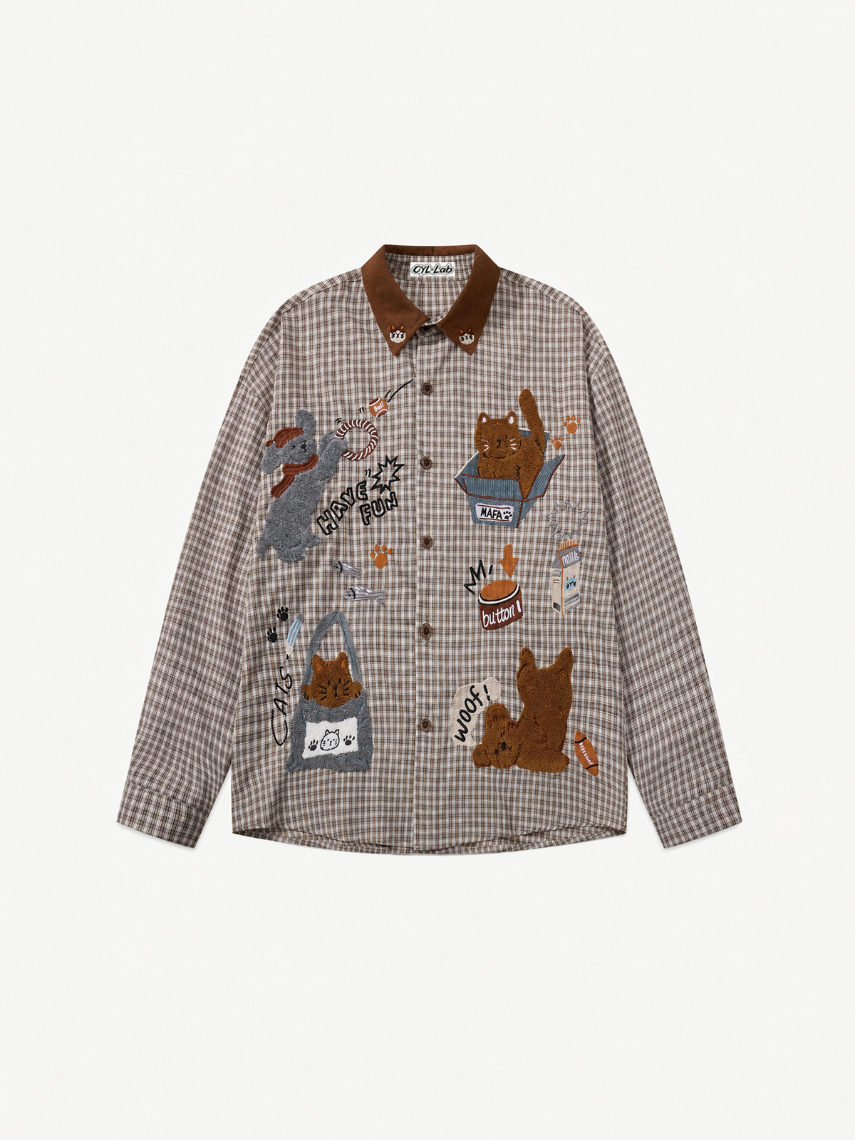 [Copy][Copy]OYL-Lab Cat Embroidery Long Sleeve Shirt