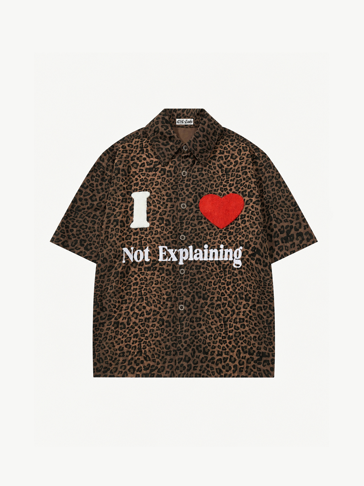 OYL-Lab Leopard Print Flocking Heart Short Sleeve Shirt