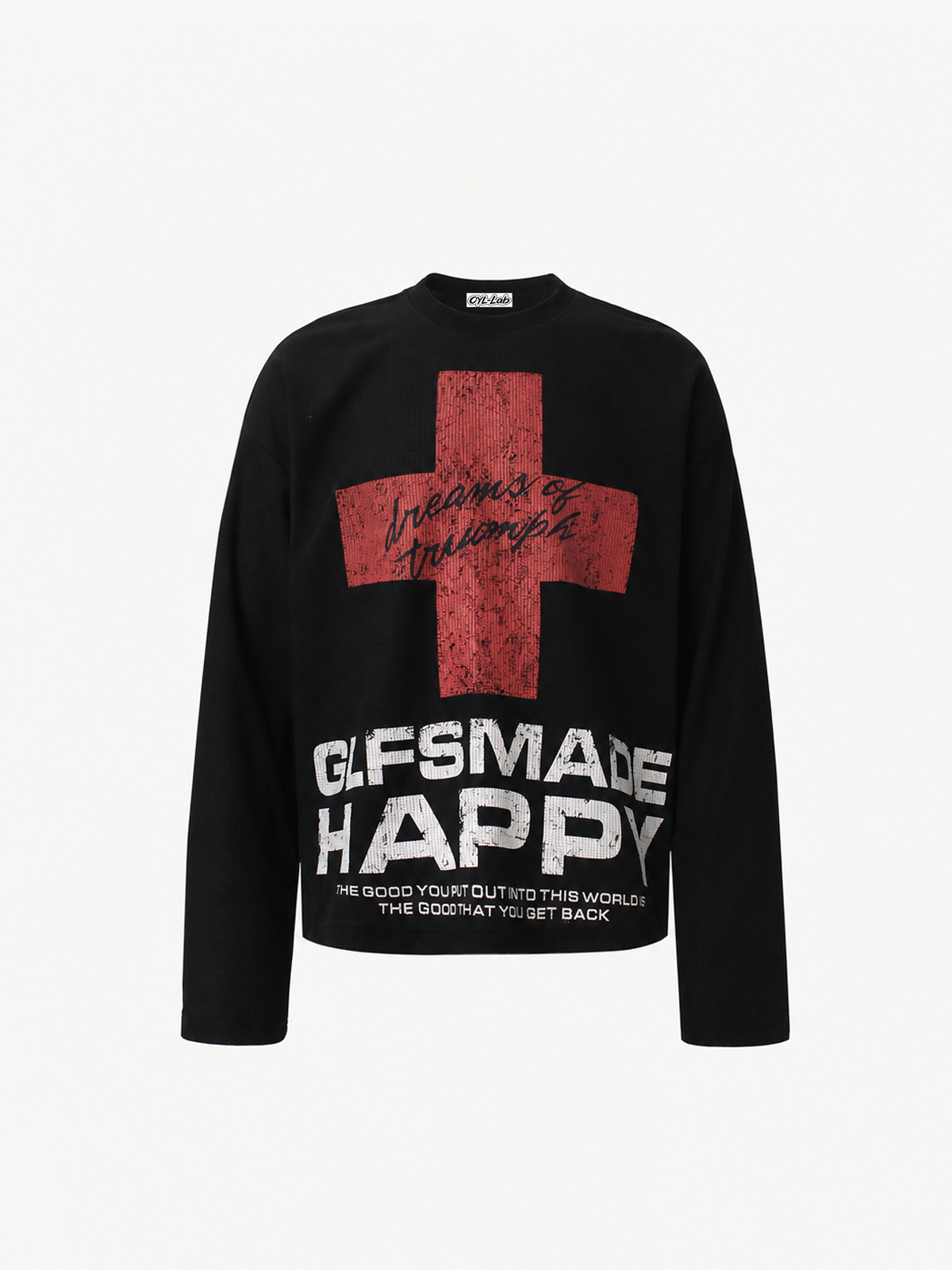 OYL-Lab Waffle Knit Cross Vintage Long Sleeve Tee