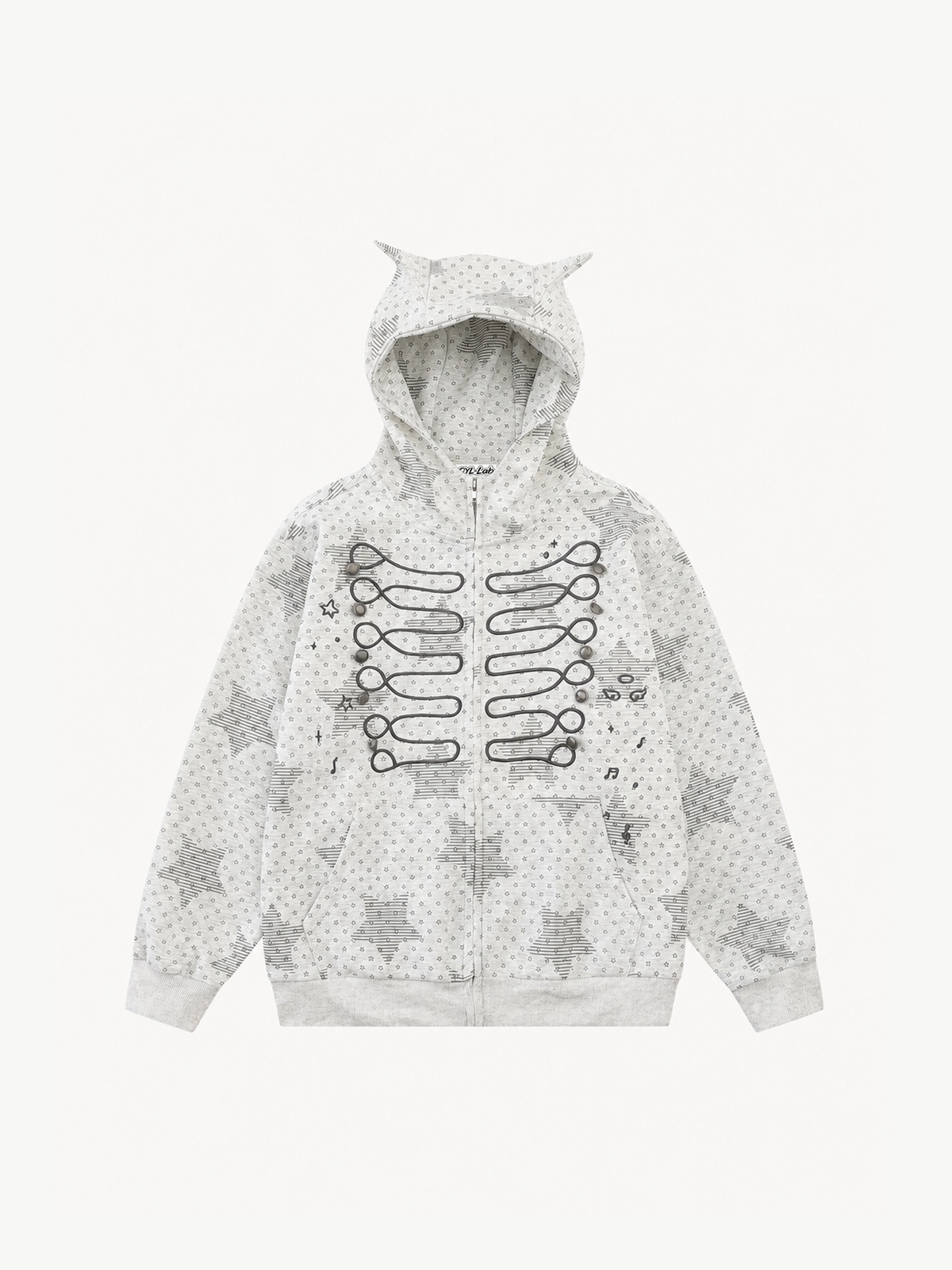 OYL-Lab Star Print  Embroidery Zip Up Hoodie