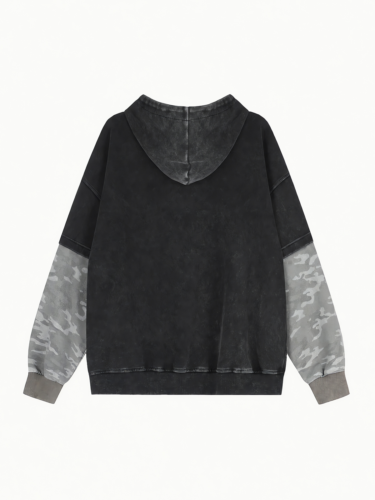 OYL‑Lab Acid‑Washed Camo Spliced Embroidered Zip‑Up Hoodie