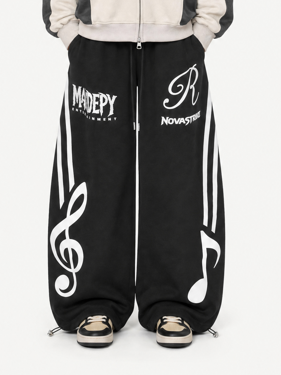 OYL-Lab Musical Print Curved Balloon‑Leg Sweatpants