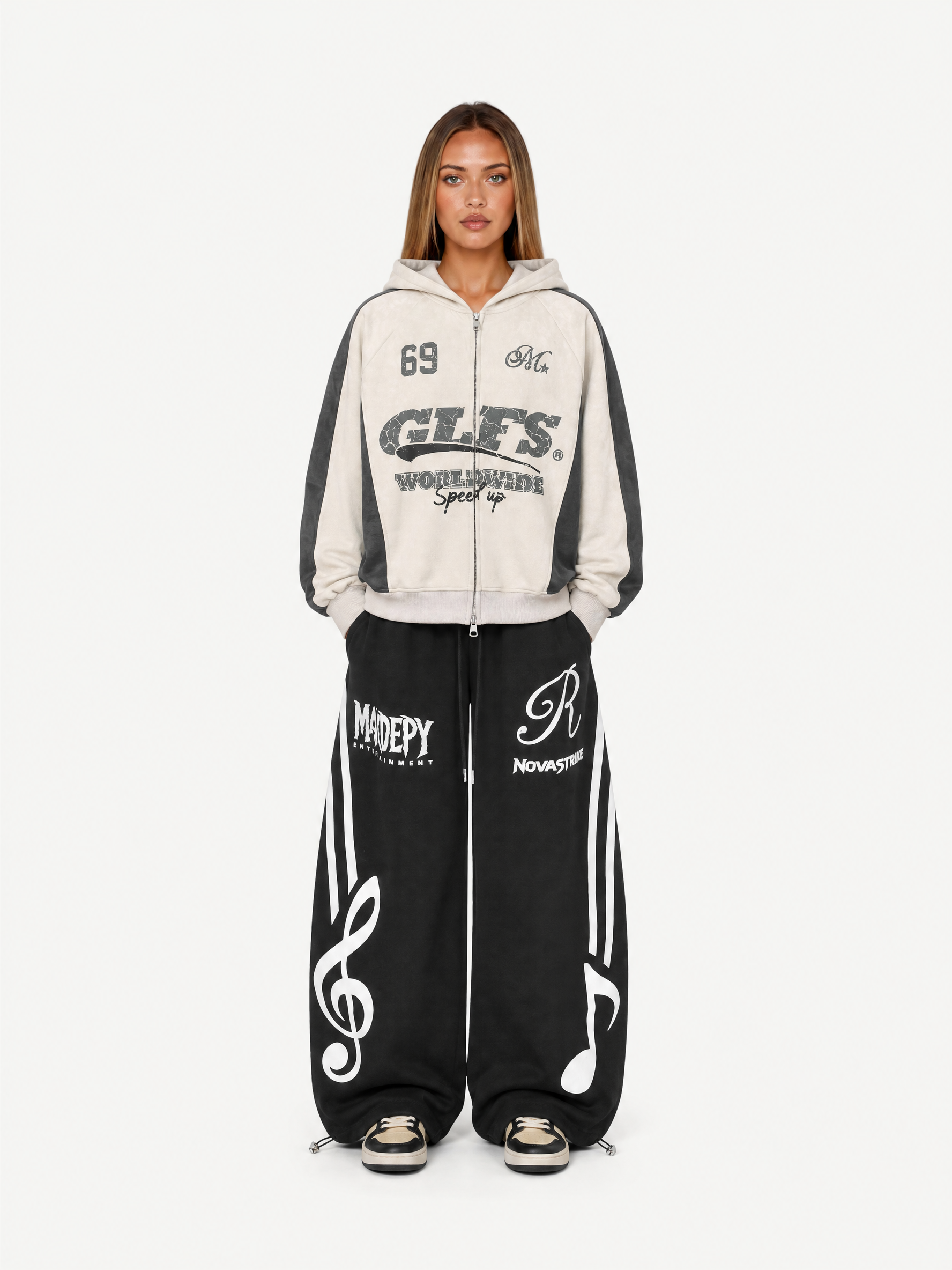 OYL-Lab Musical Print Curved Balloon‑Leg Sweatpants