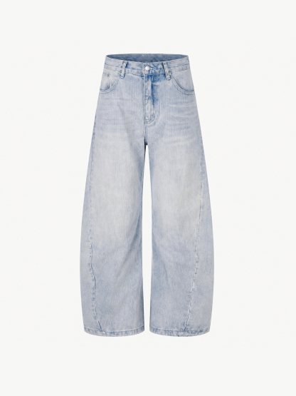 OYL-Lab Curved Seam Baggy Rivet Washed Jeans