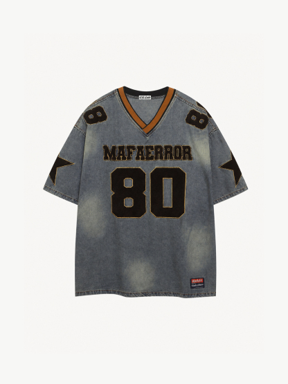 OYL-Lab Varsity  Star Patch  V Neck Tee