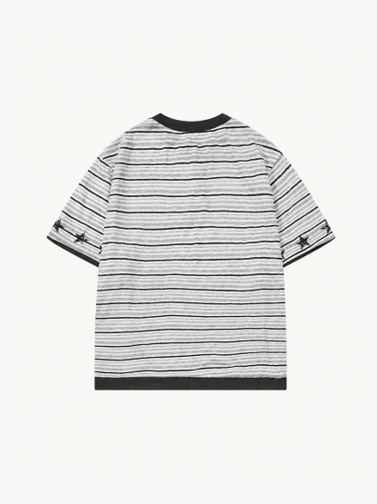 OYL-Lab Stripe Henley Neck  Vintage Print  Tee