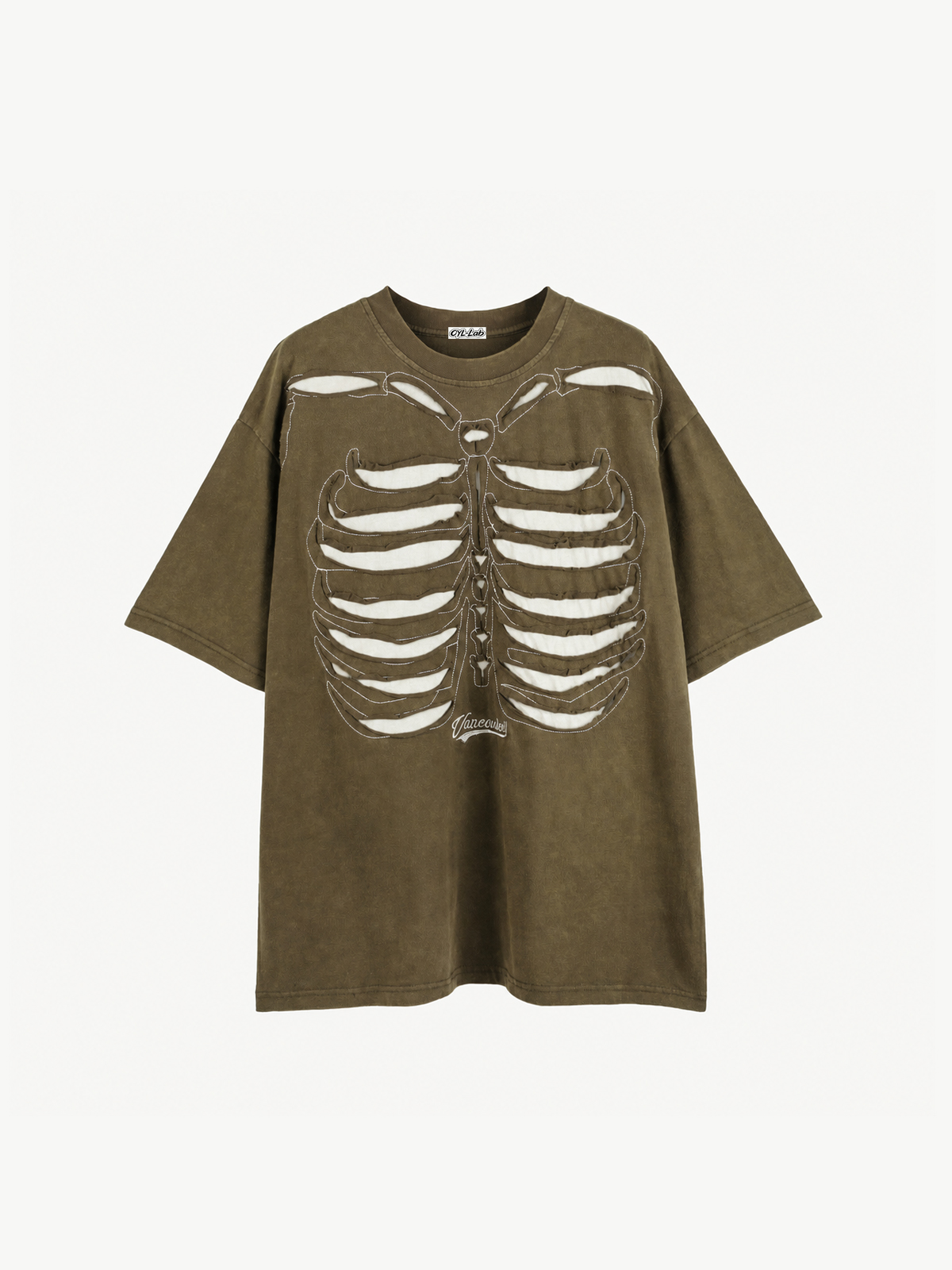 OYL-Lab Cutout Skeleton  Embroidery Washed Tee