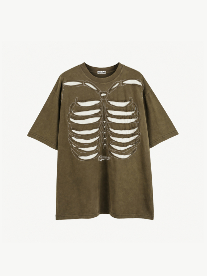 OYL-Lab Cutout Skeleton  Embroidery Washed Tee