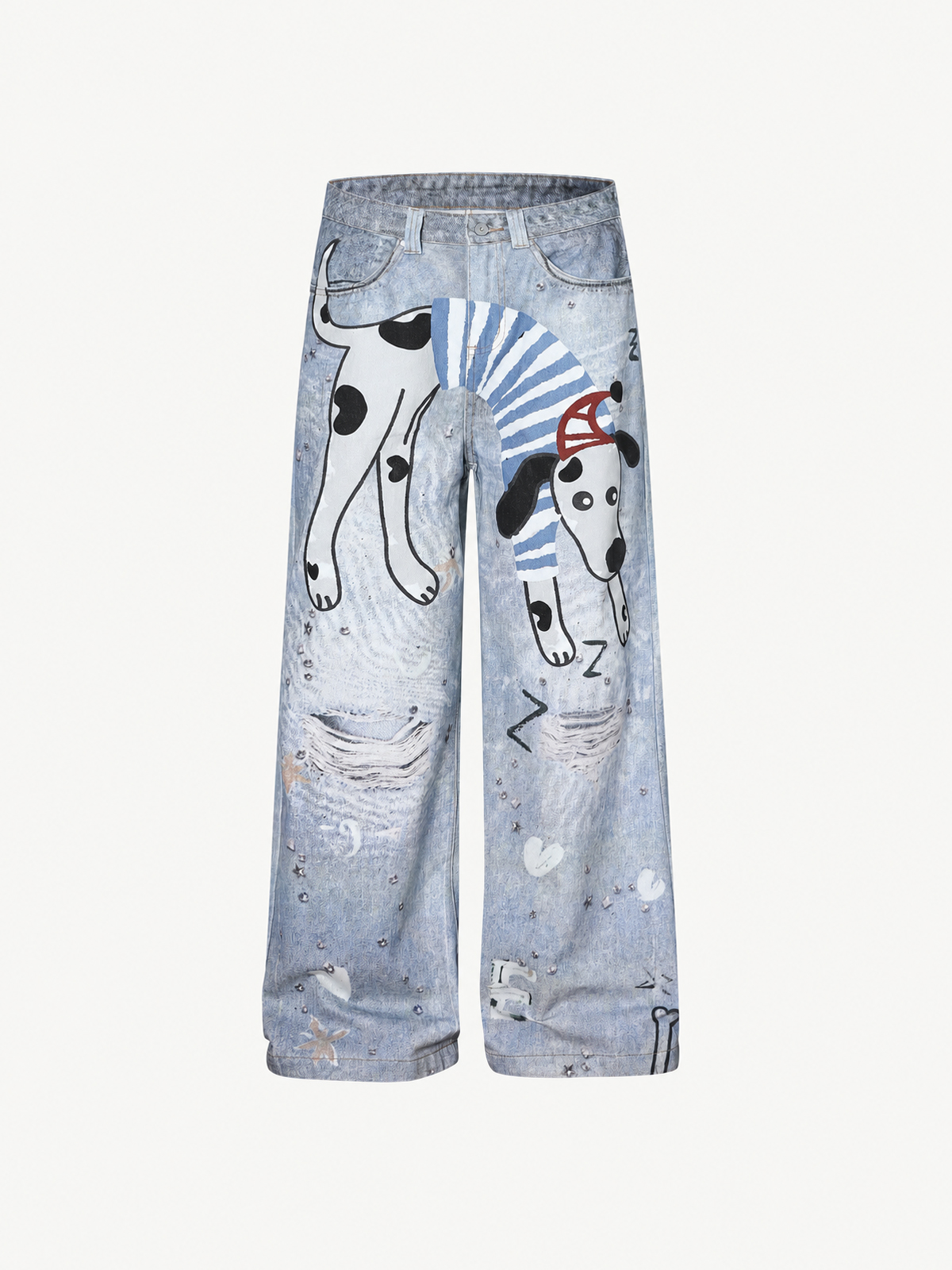 [Copy]OYL-Lab Curved Seam Baggy Rivet Washed Jeans