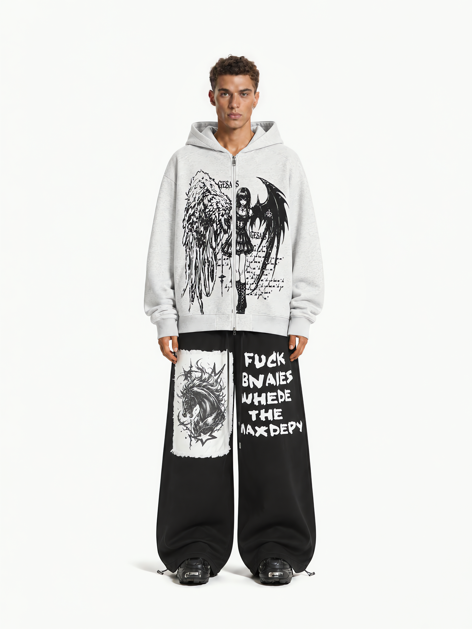 OYL‑Lab Angel Demon Girl Graphic Zip UP Hoodie