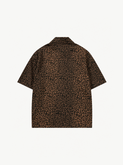 OYL-Lab Leopard Print Flocking Heart Short Sleeve Shirt