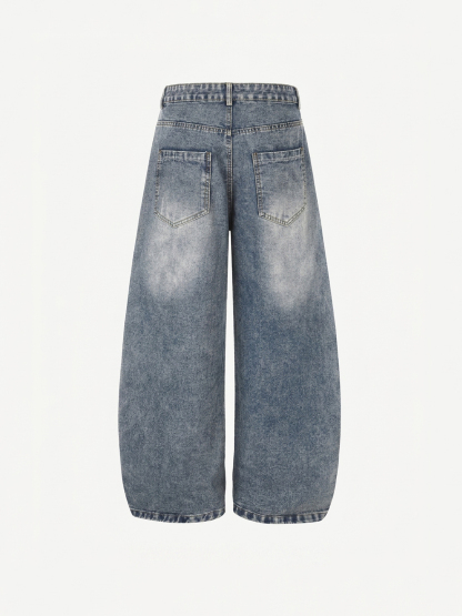 OYL-Lab Dachshund Towel Embroidery Baggy Jeans