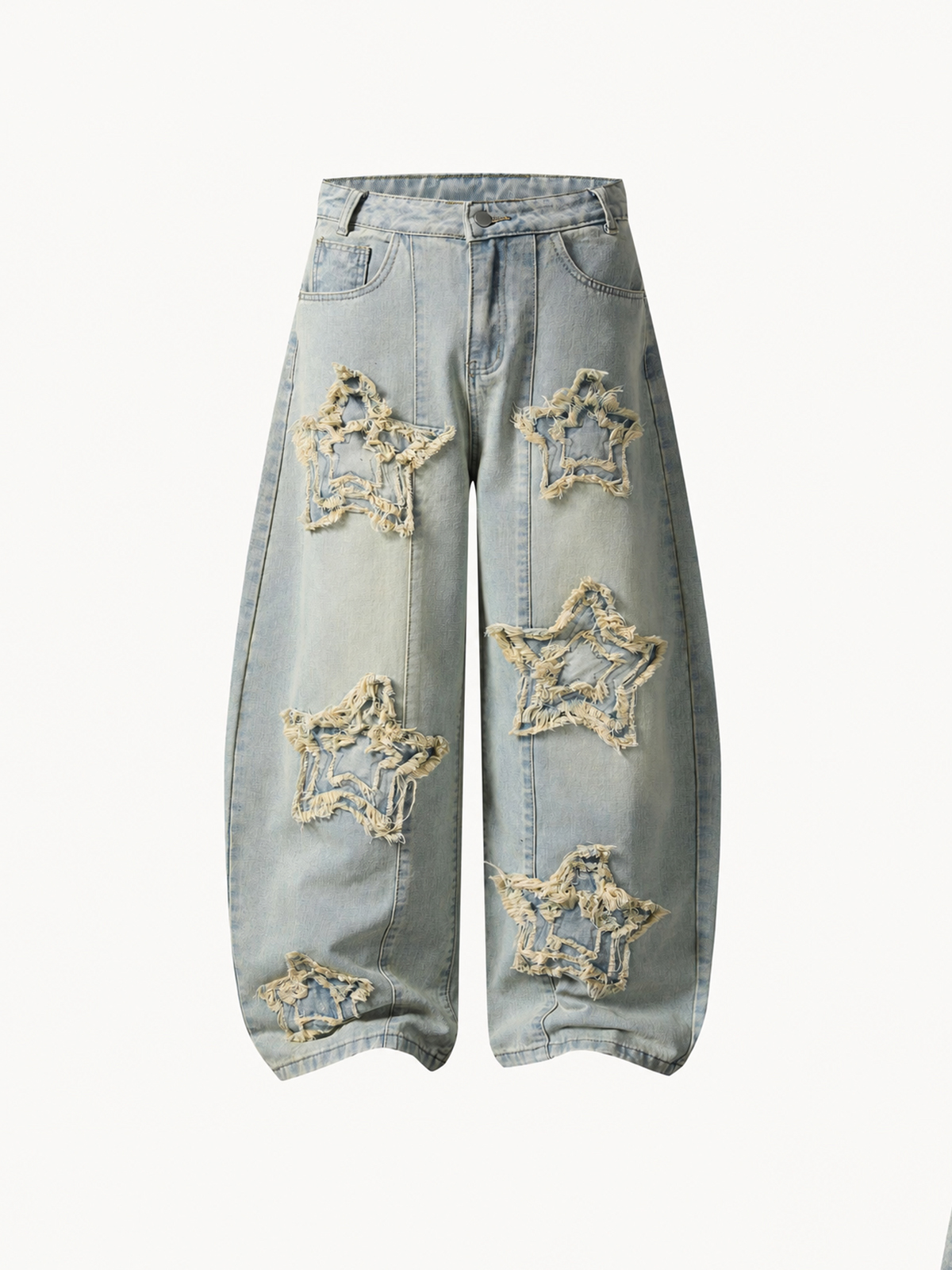 OYL-Lab Frayed Star Patch Wash Baggy Jeans