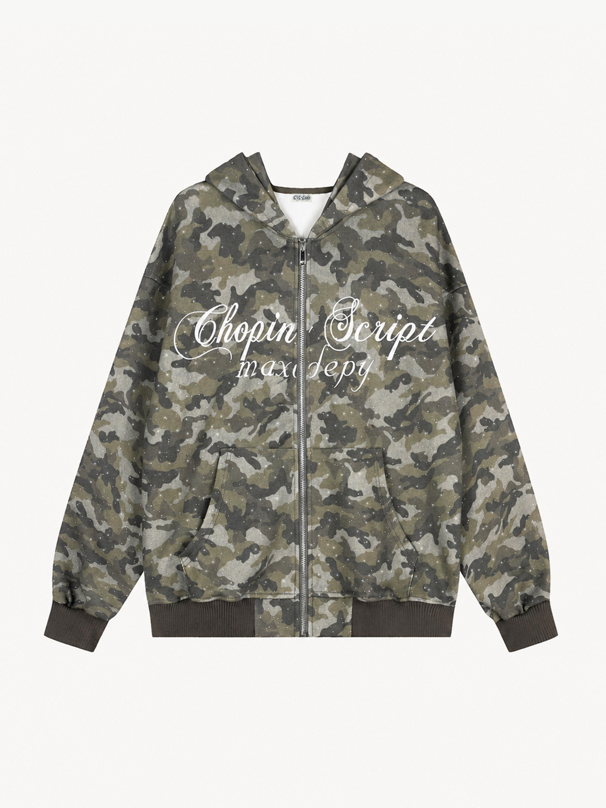 OYL-Lab Sparkle Rhinestone Camo Zip Up Hoodie 